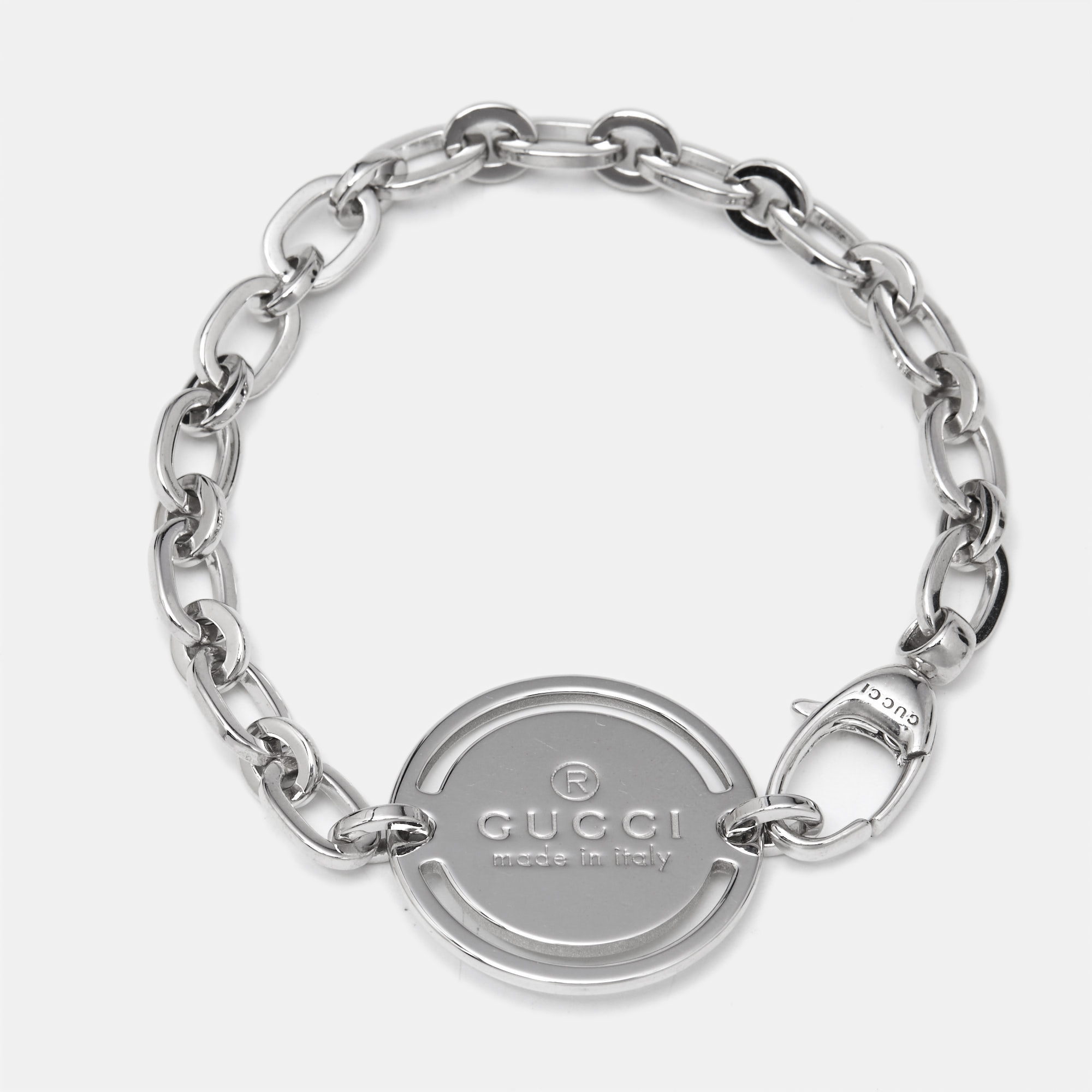 Gucci Disk Sterling Silver 925 Link Bracelet 17