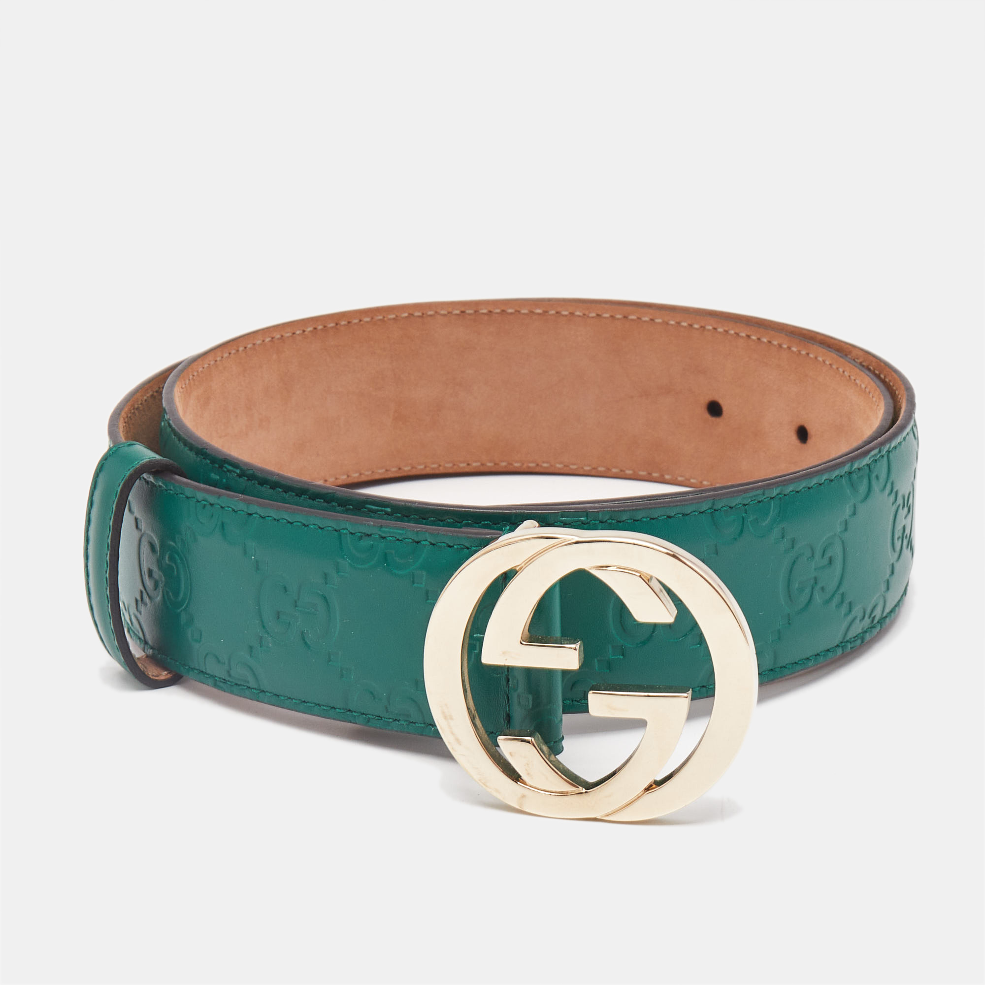 Gucci Green Guccissima Leather Interlocking G Buckle Belt 80CM
Gucci Green Guccissima Leather Interlocking G Buckle Belt 80CM