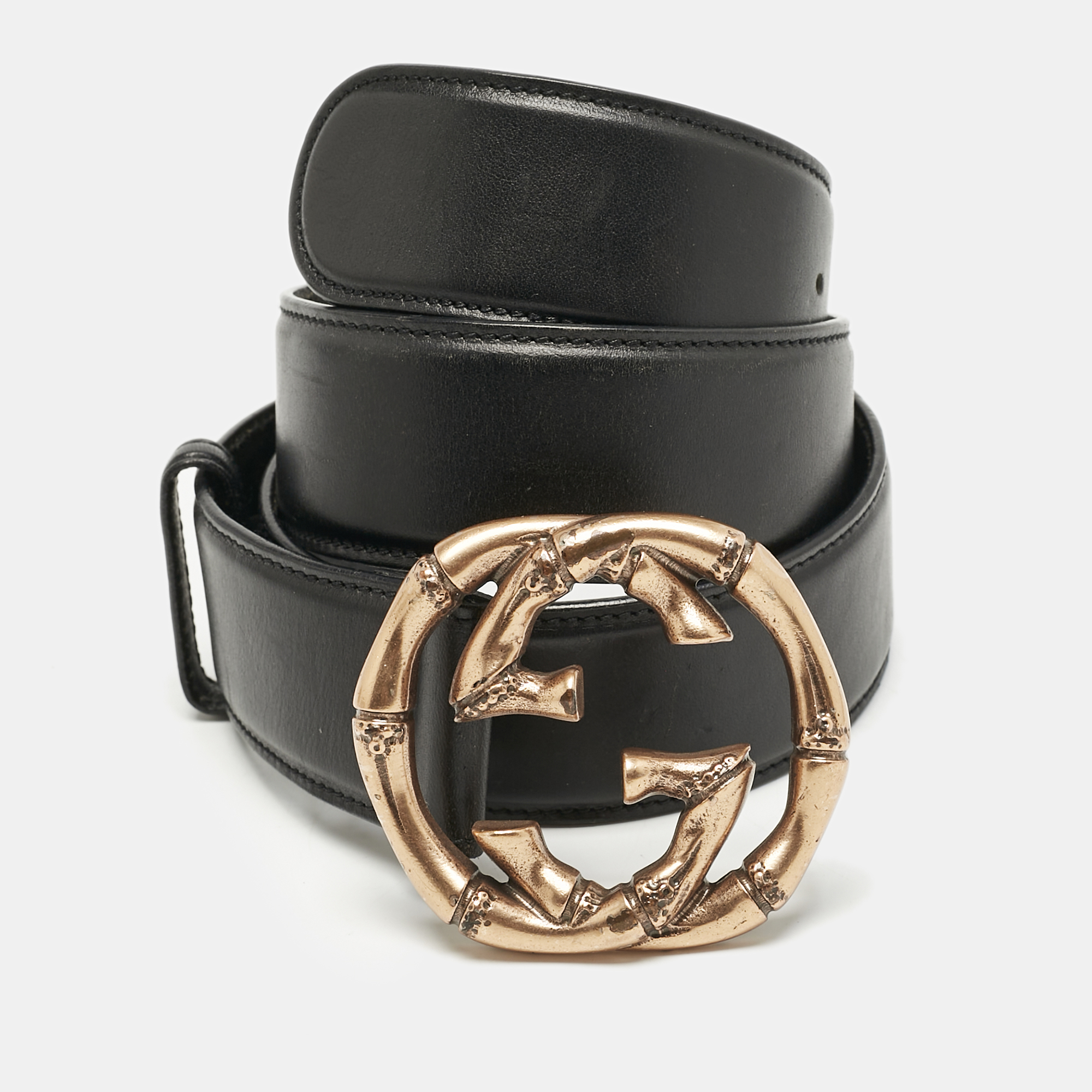Gucci Black Leather Metal Bamboo Interlocking G Buckle Belt 85CM
Gucci Black Leather Metal Bamboo Interlocking G Buckle Belt 85CM