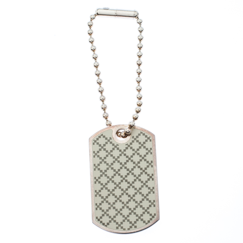 Gucci enamel silver tag pendant charm