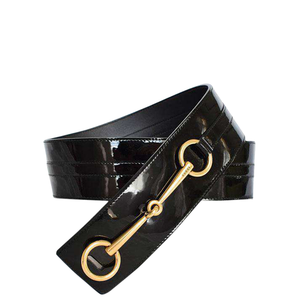 Gucci Black Patent Leather Horsebit Belt S-M