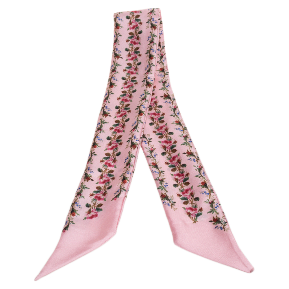 Gucci Pink Rose Printed Silk Twilly
