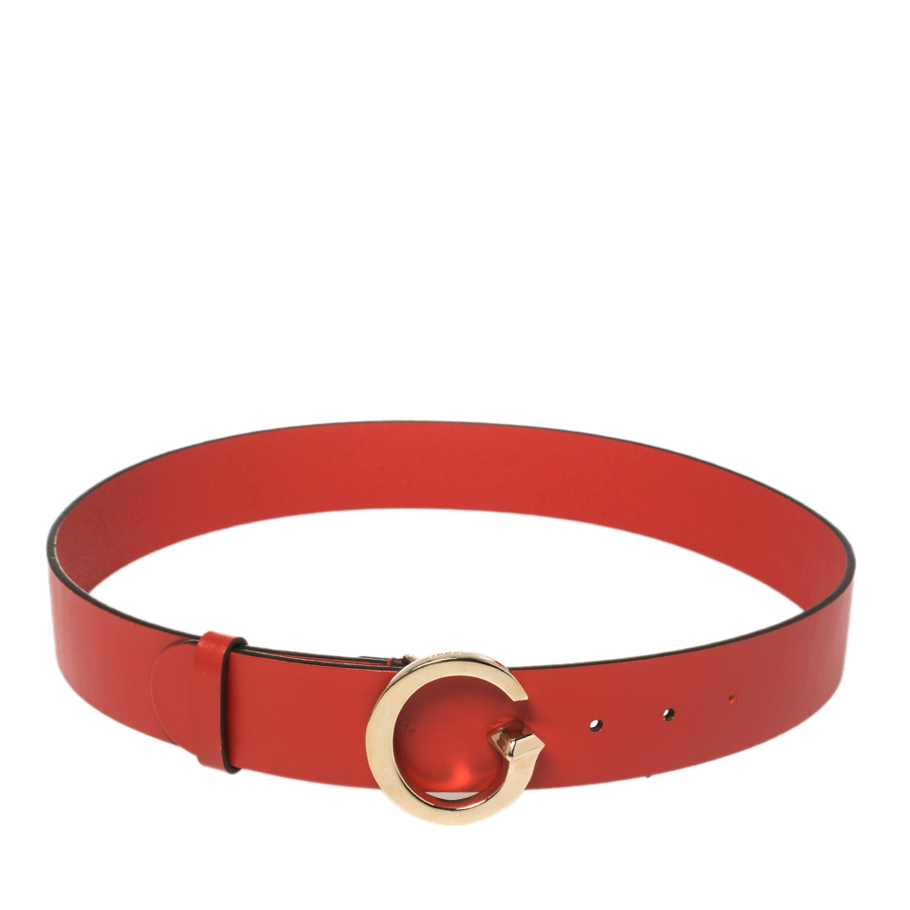 Gucci Red Leather G Logo Buckle Belt 85CM