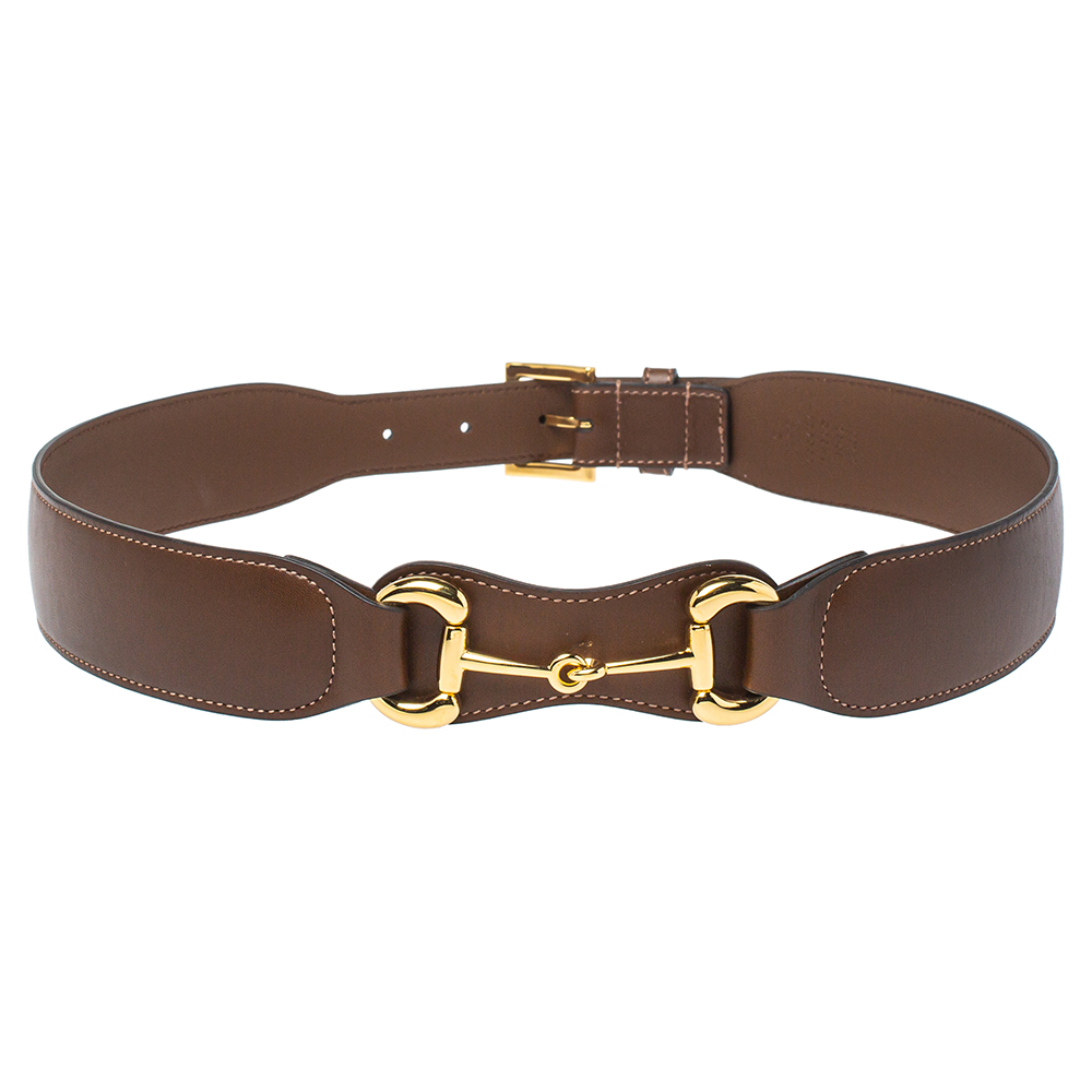 Gucci Brown Leather Horsebit Waist Belt 80CM