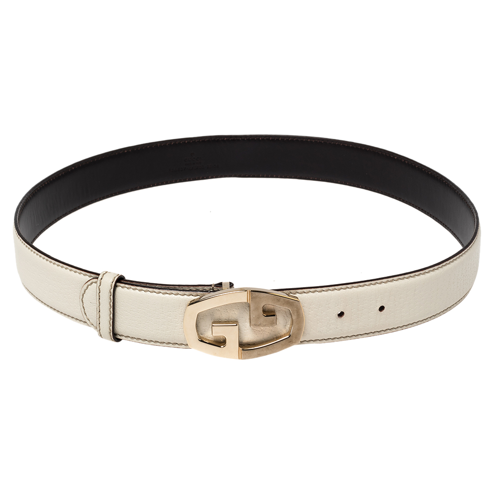 Gucci White Leather Double G Buckle Belt 85CM