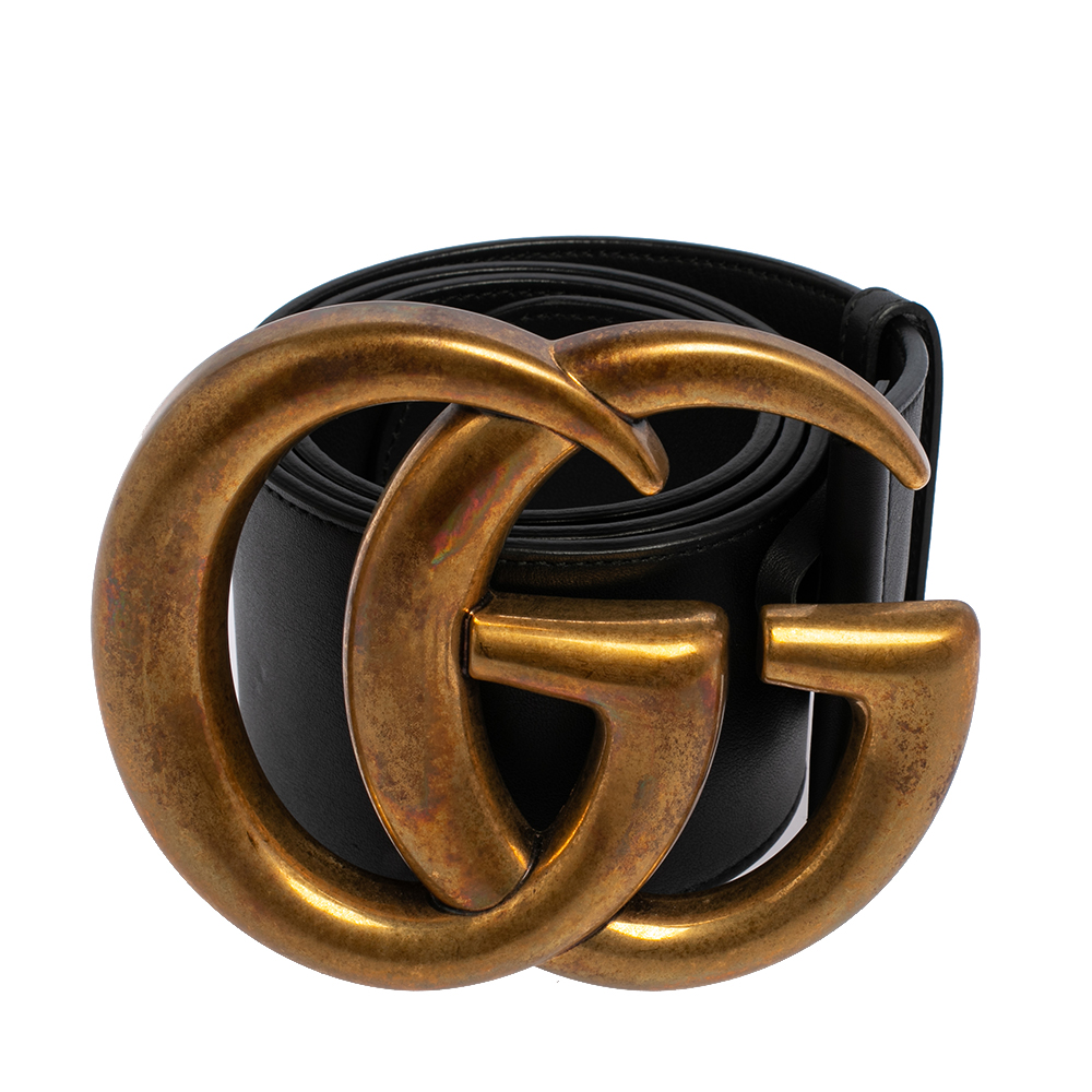 

Gucci Black Leather GG Marmont Buckle Waist Belt