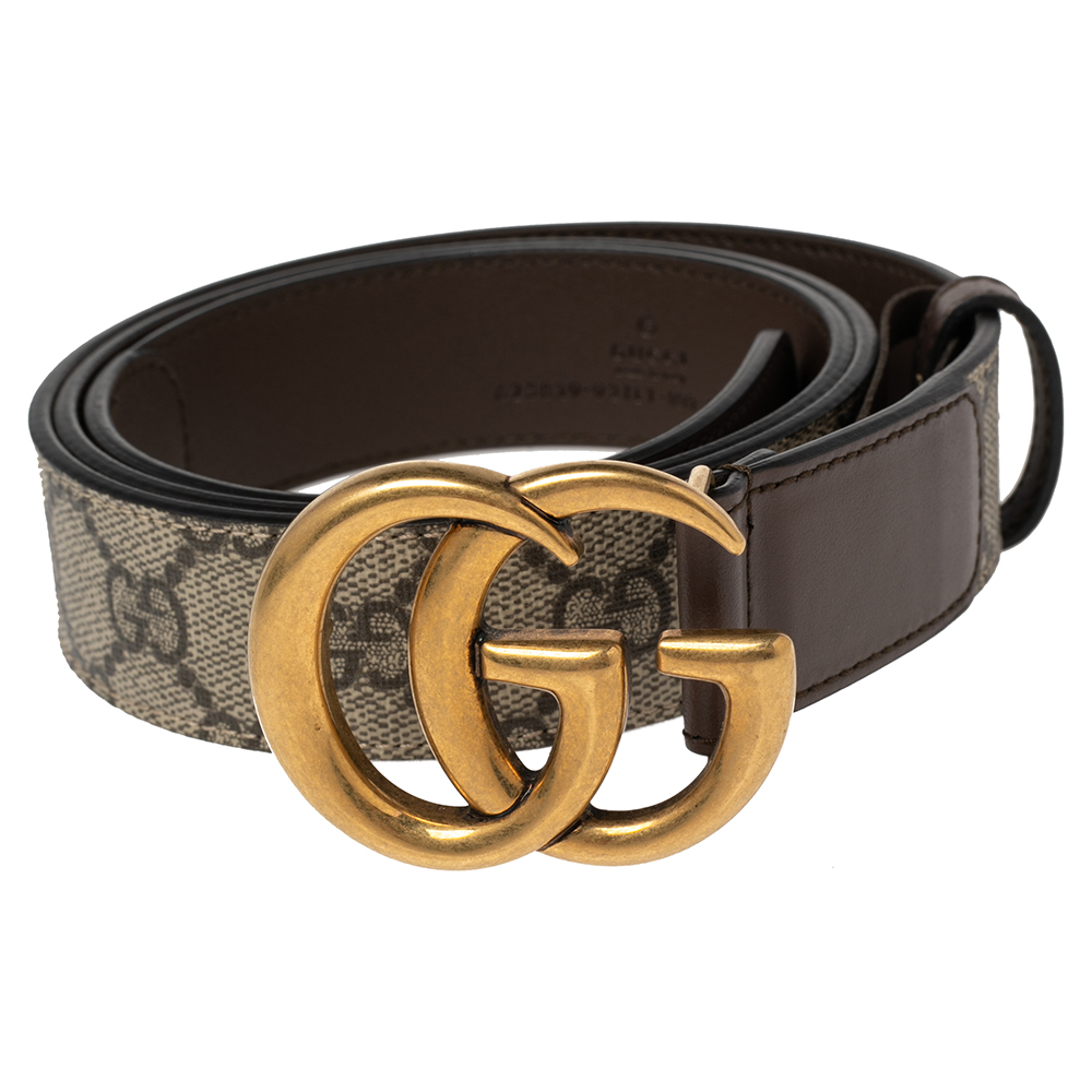 

Gucci Beige GG Supreme and Leather GG Marmont Buckle Belt