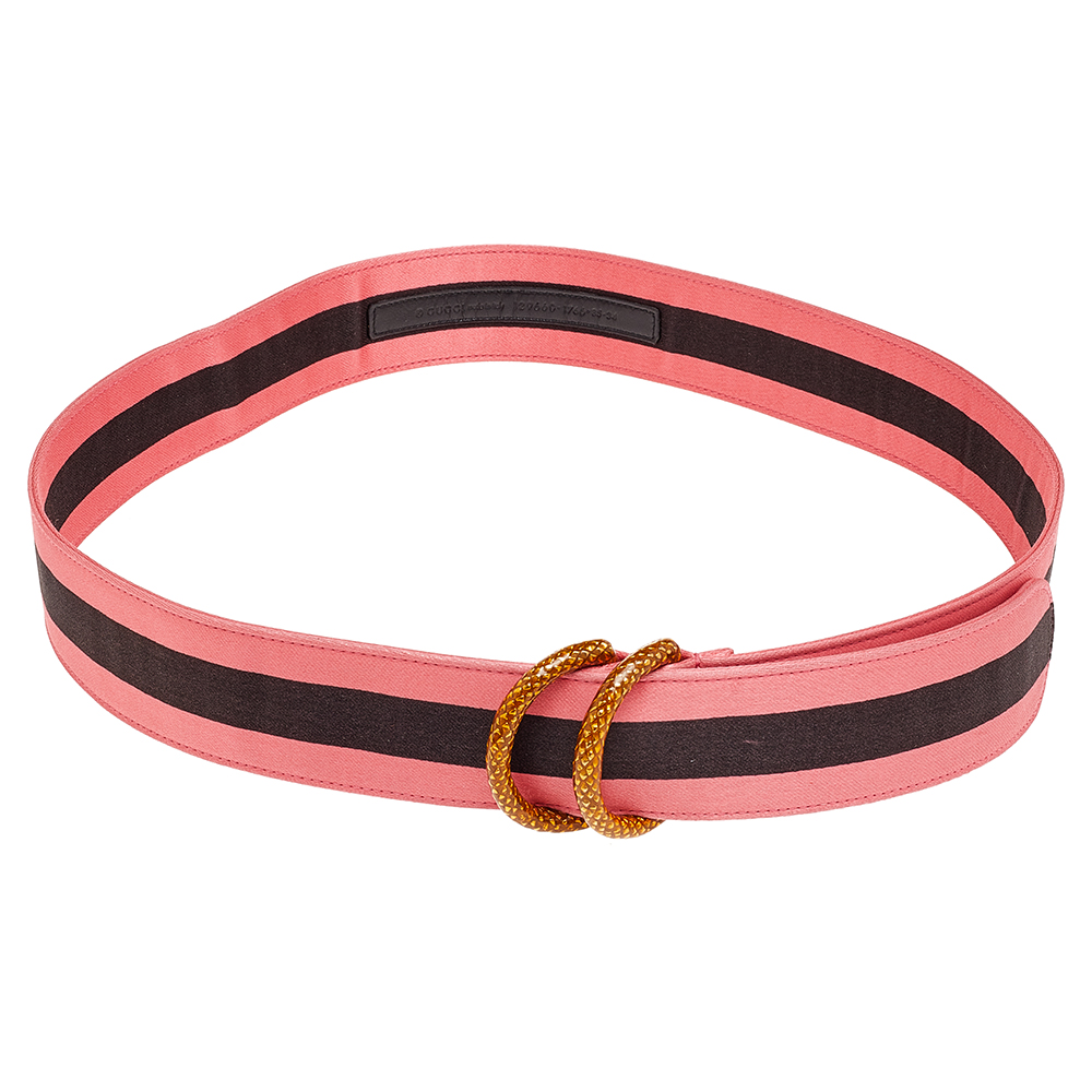 Gucci pink/black satin web belt 85cm