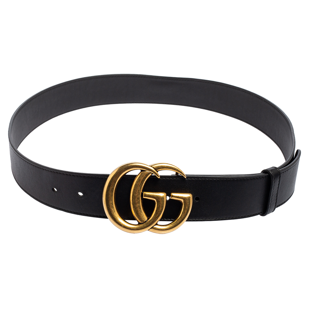 Gucci Black Leather GG Marmont Buckle Belt 90 CM