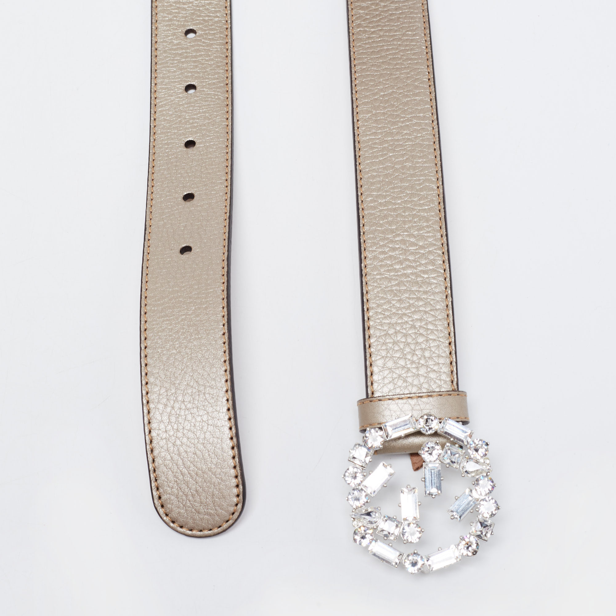 

Gucci Grey Leather Crystal Embellished Interlocking G Buckle Belt