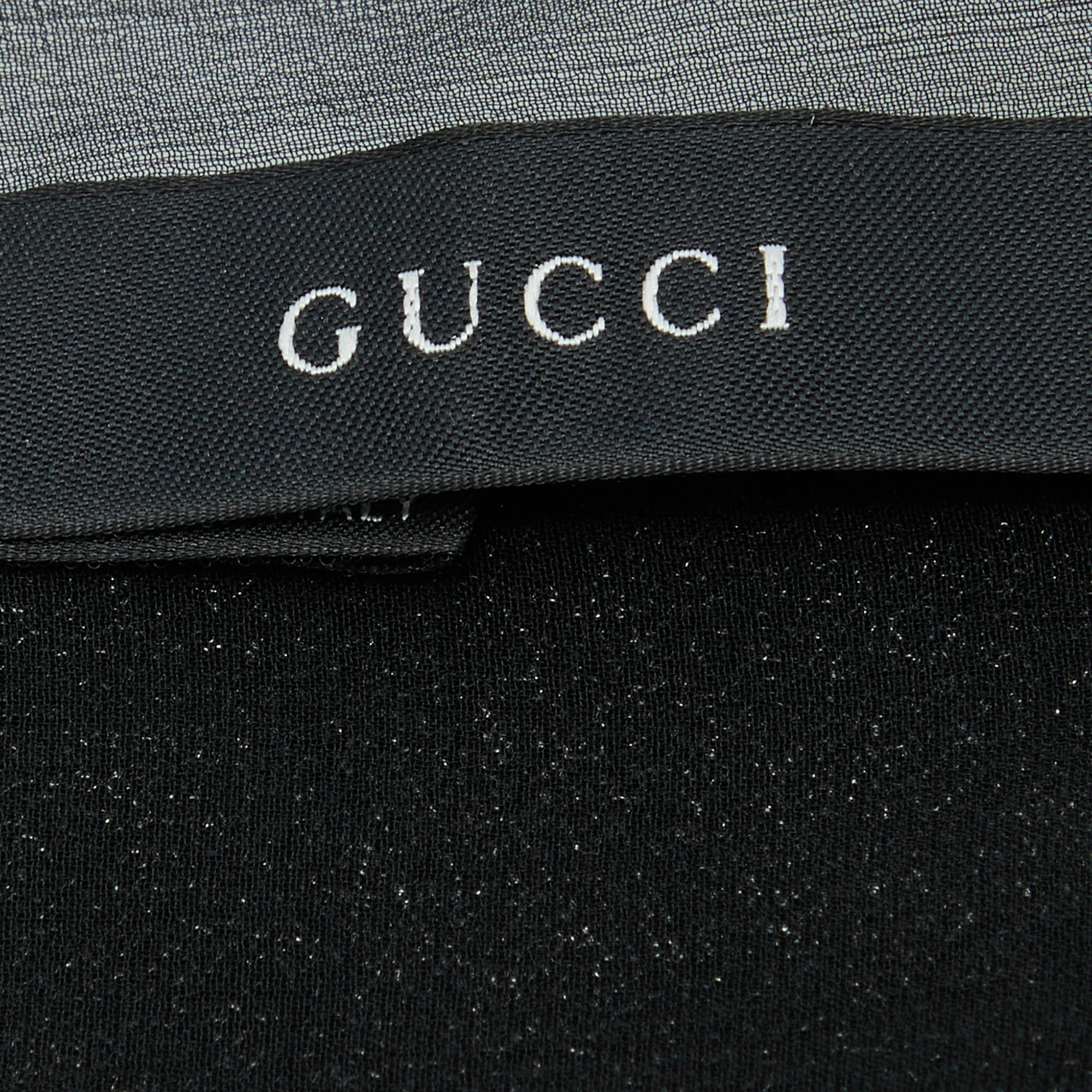Gucci Black Lurex Dot Fil Coupe Silk Fringed Stole
