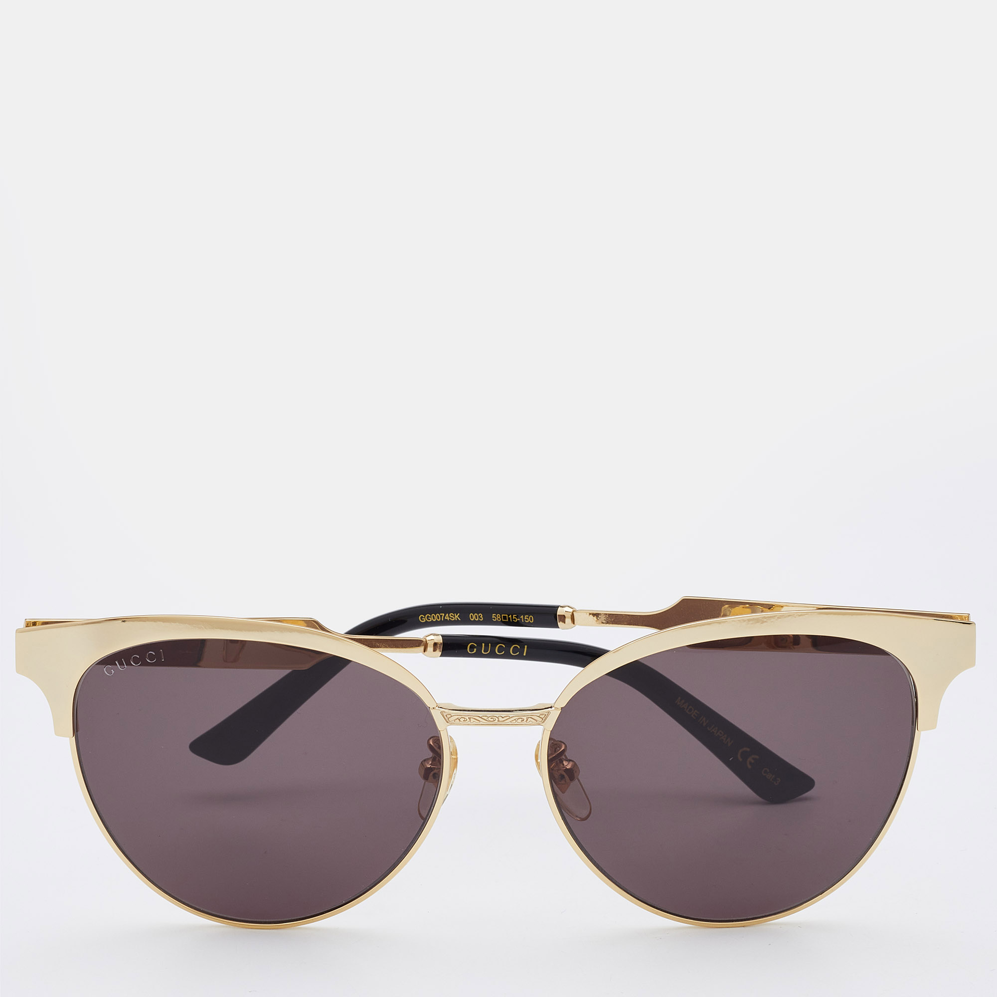 Gucci Gold Tone/ Dark Grey GG074SK Clubmaster Sunglasses