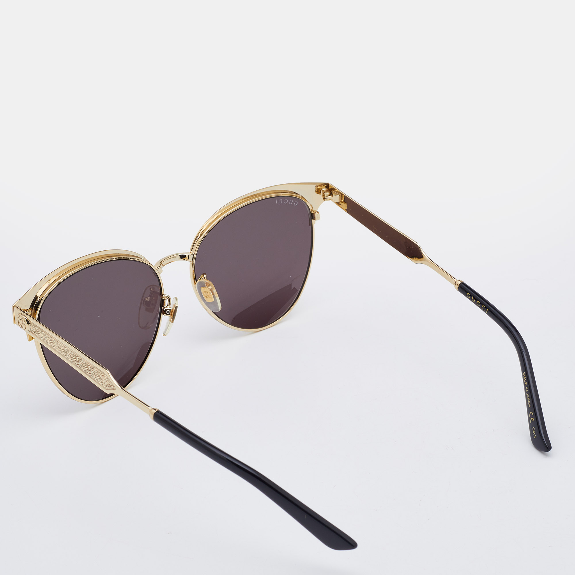 Gucci Gold Tone/ Dark Grey GG074SK Clubmaster Sunglasses