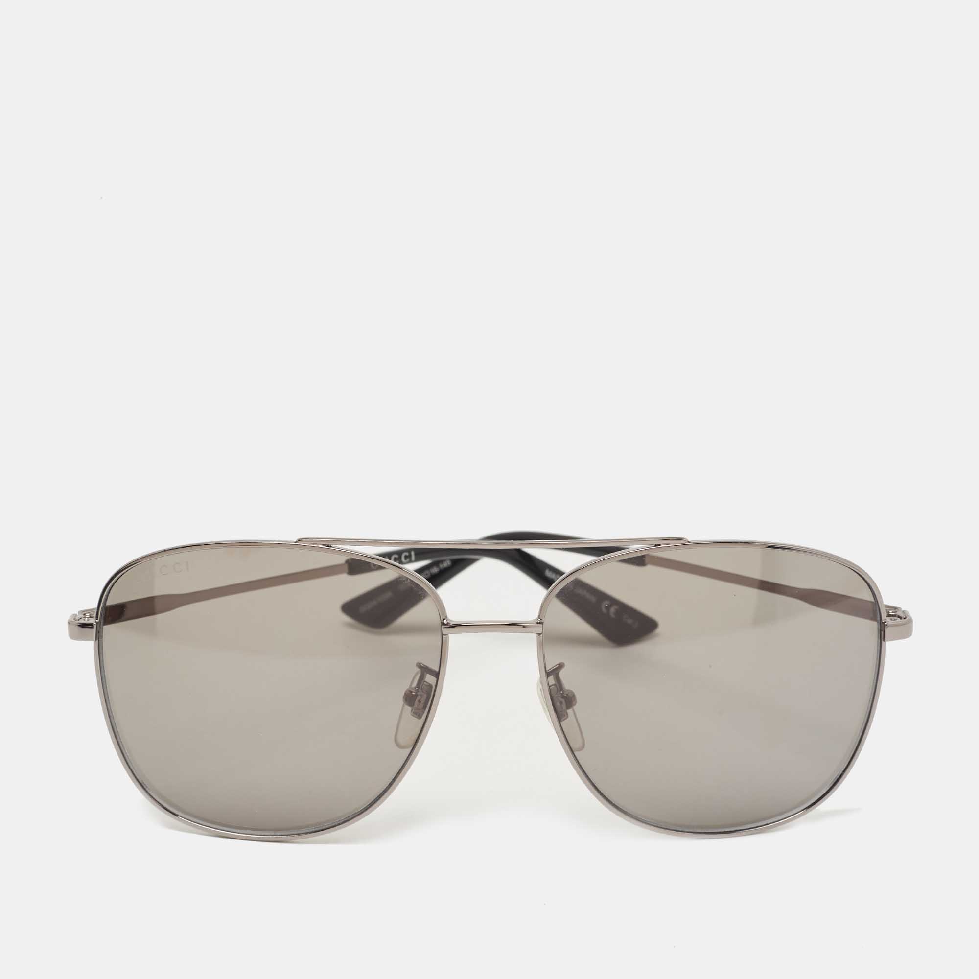 Gucci Gun Metal Tone/Grey GG0410SK Aviator Sunglasses