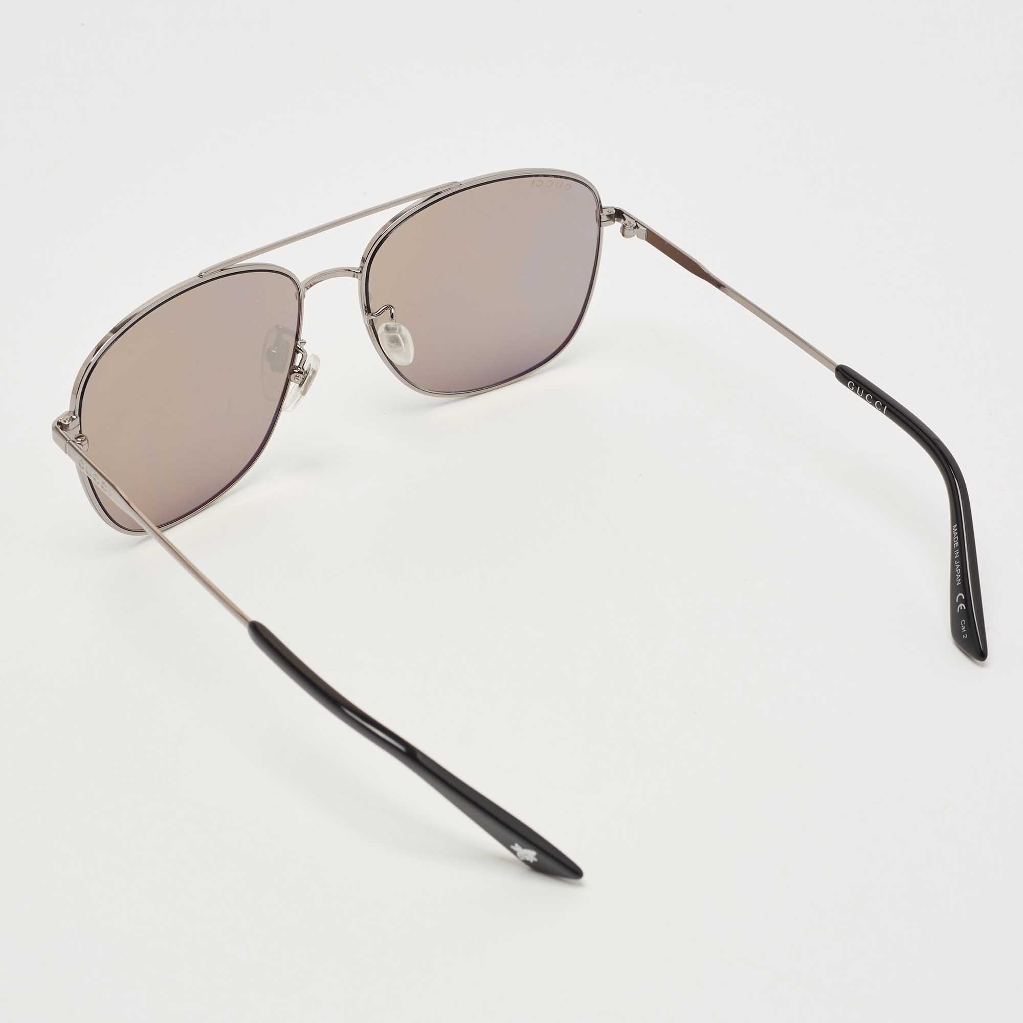 Gucci Gun Metal Tone/Grey GG0410SK Aviator Sunglasses