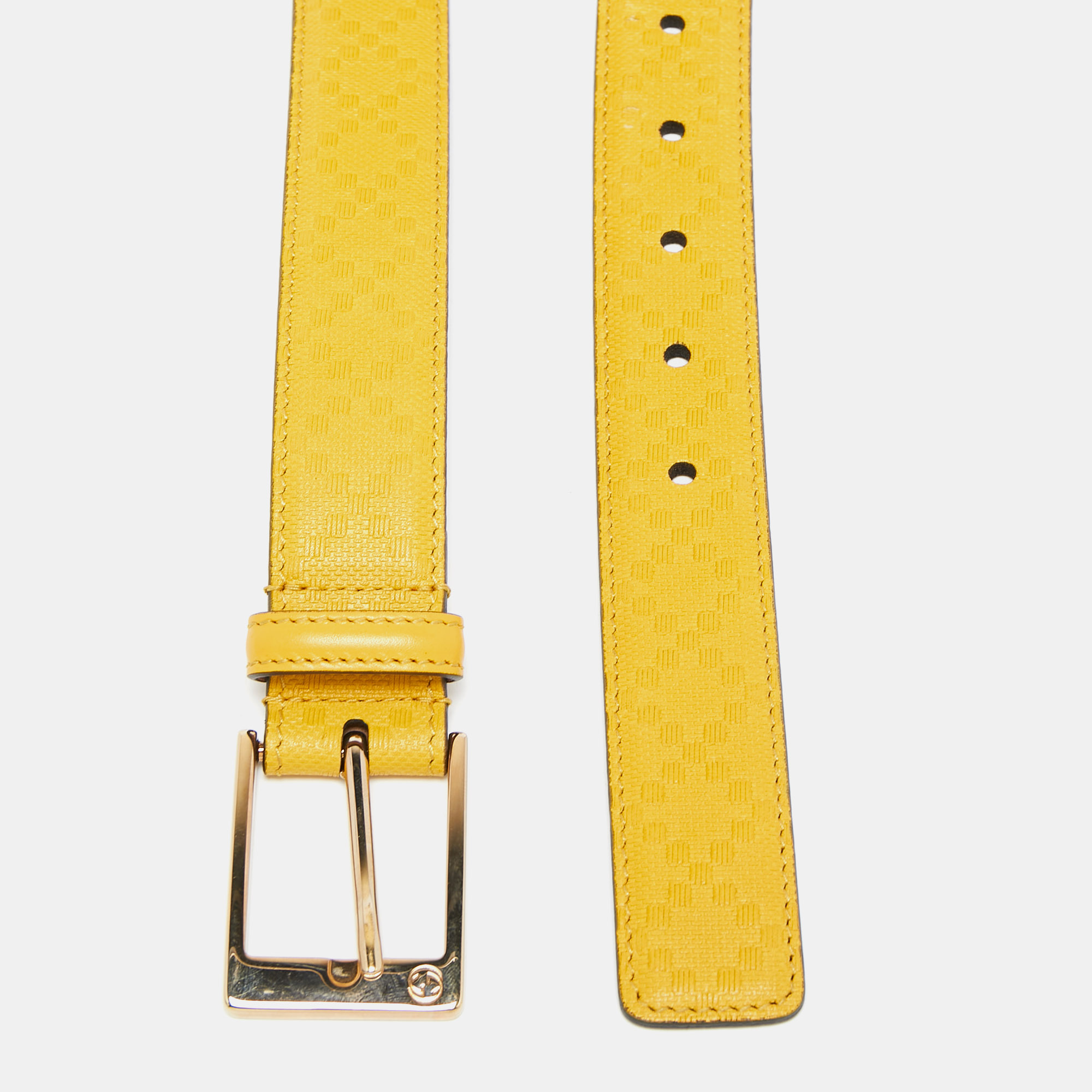 Gucci Yellow Diamante Leather Square Buckle Belt 85CM