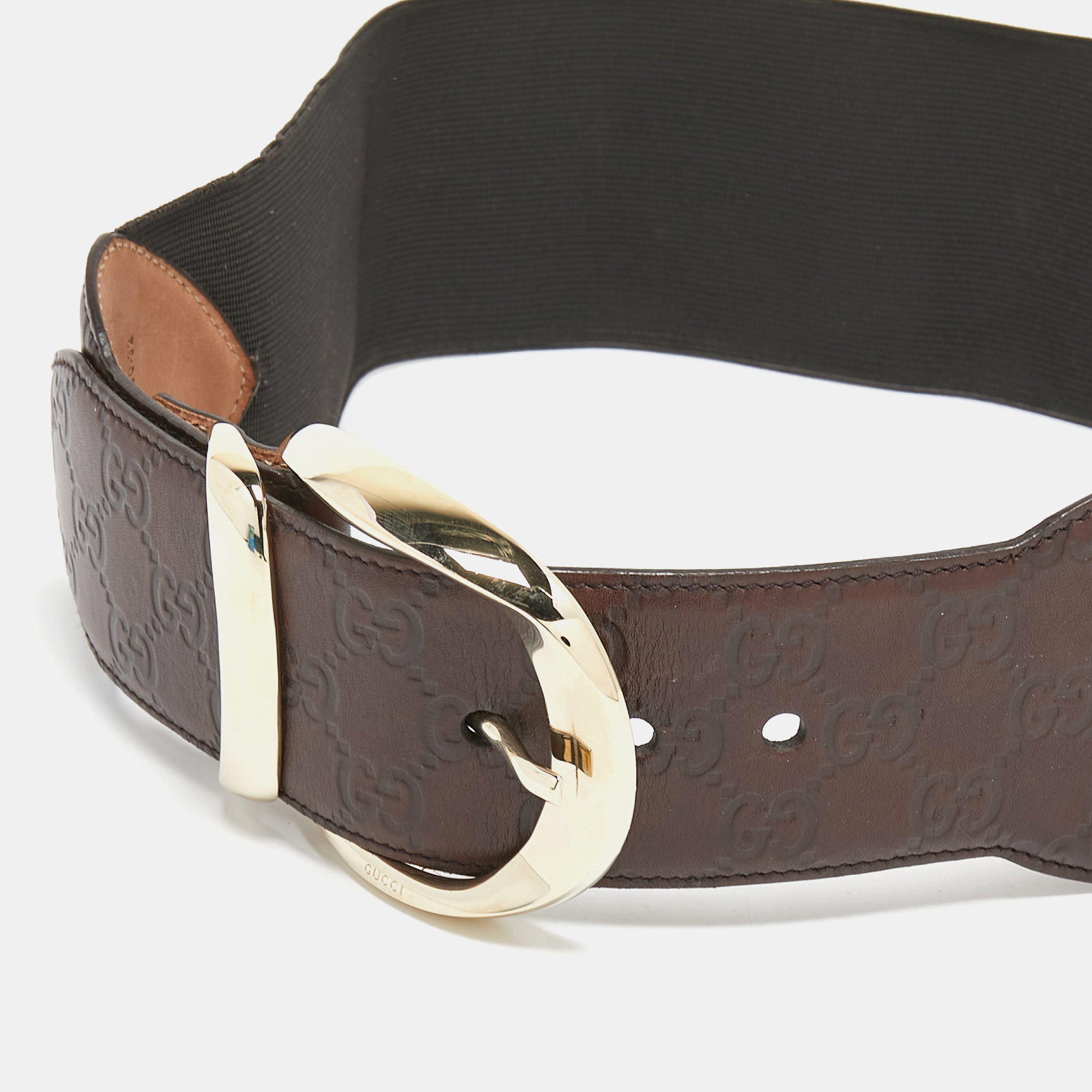 Gucci Dark Brown Guccissima Leather And Elastic Buckle Belt 80 CM
