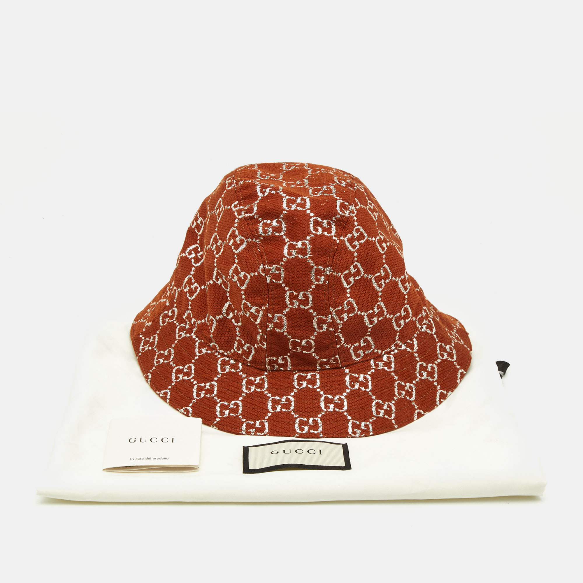 Gucci Brown Lurex Monogram Bucket Hat XS