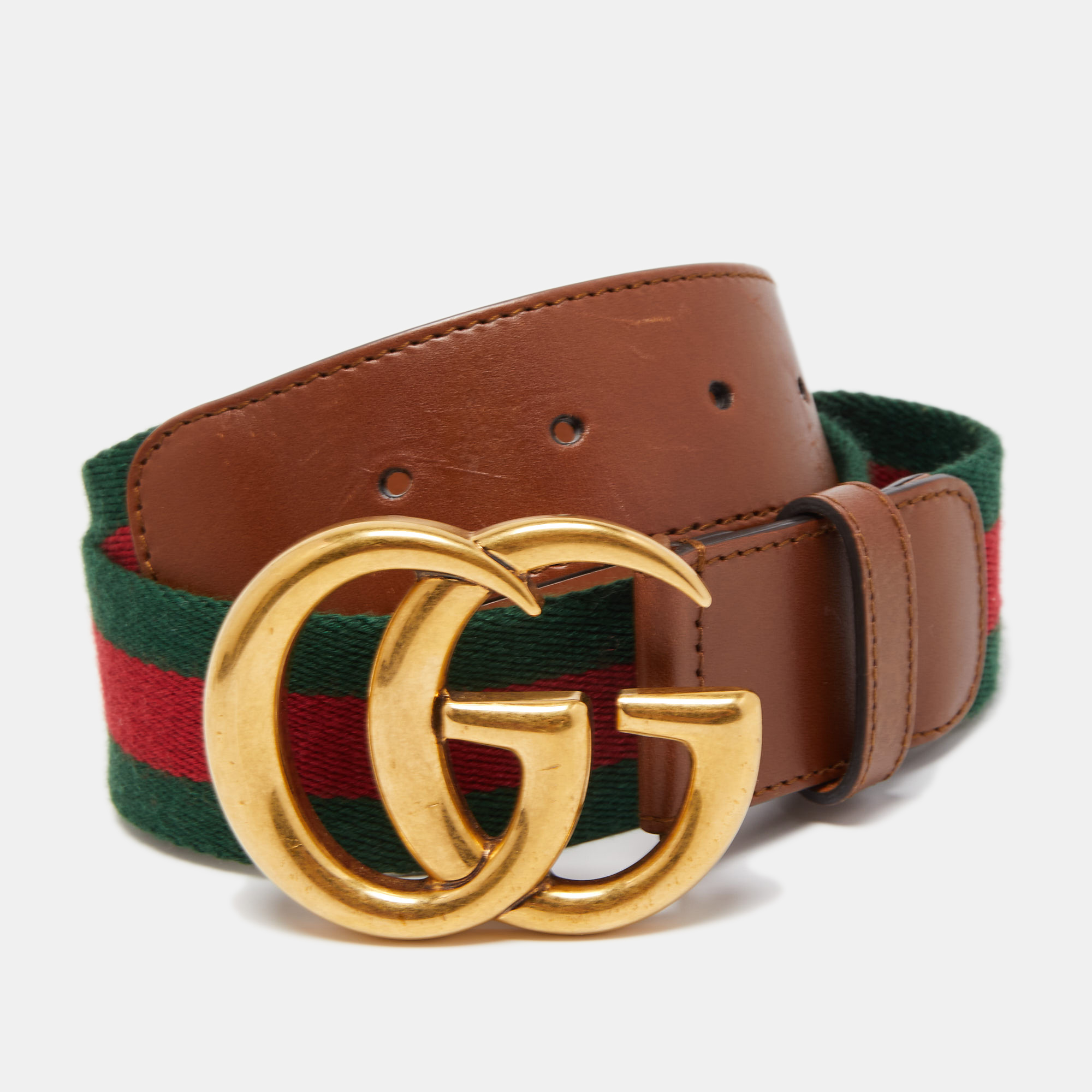 Gucci Black Web Fabric And Leather Interlocking GG Buckle Belt 80CM