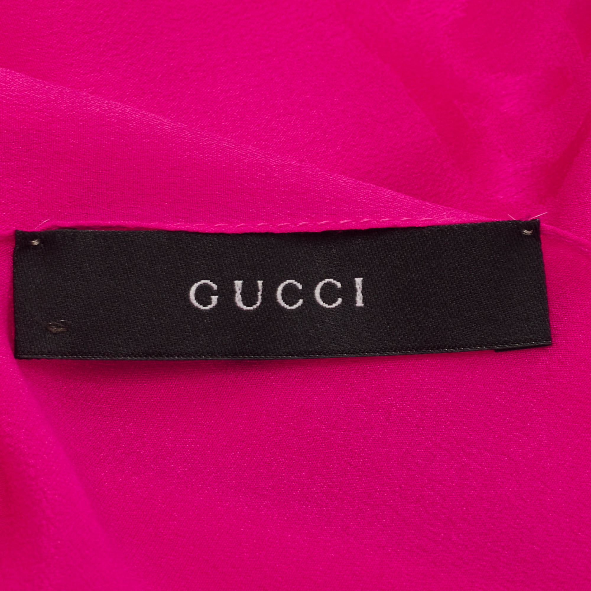 Gucci Fuchsia Pink GG Pattern Silk Fringed Stole