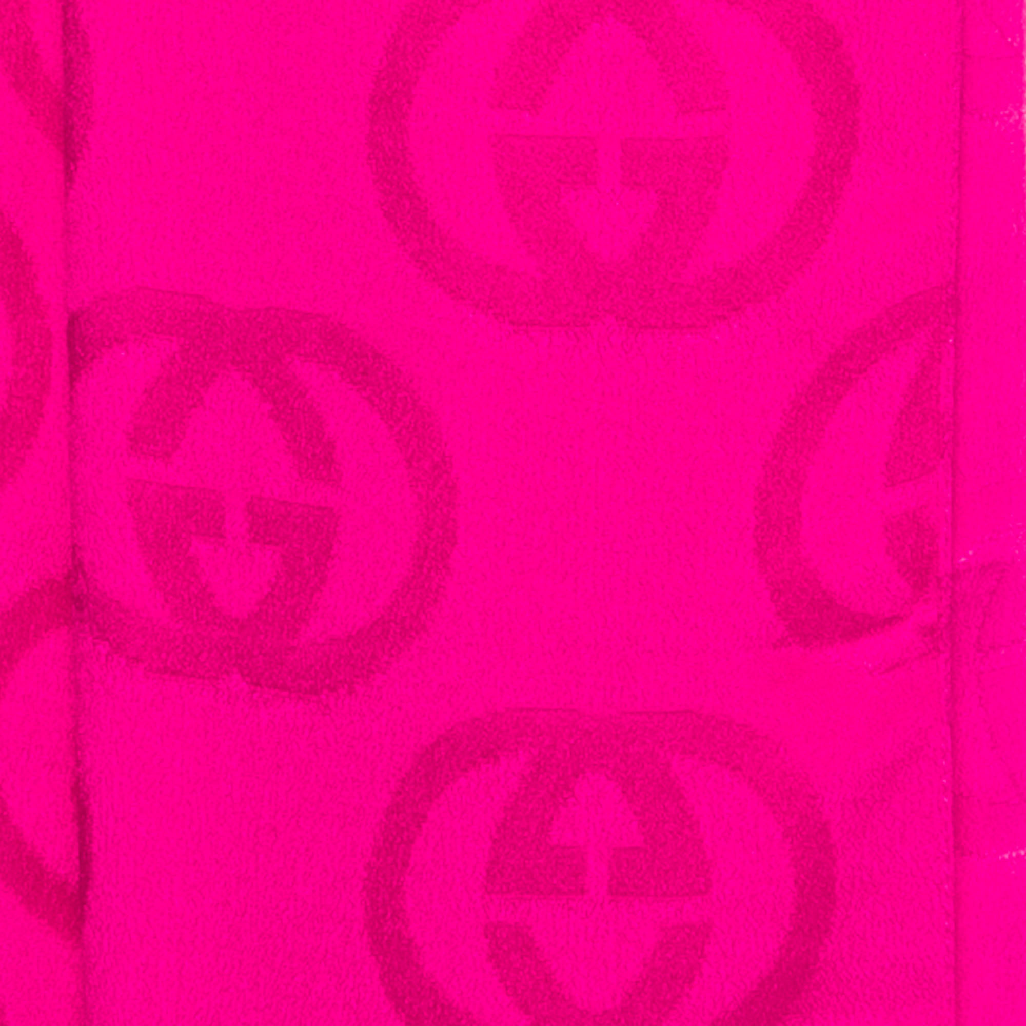 Gucci Fuchsia Pink GG Pattern Silk Fringed Stole