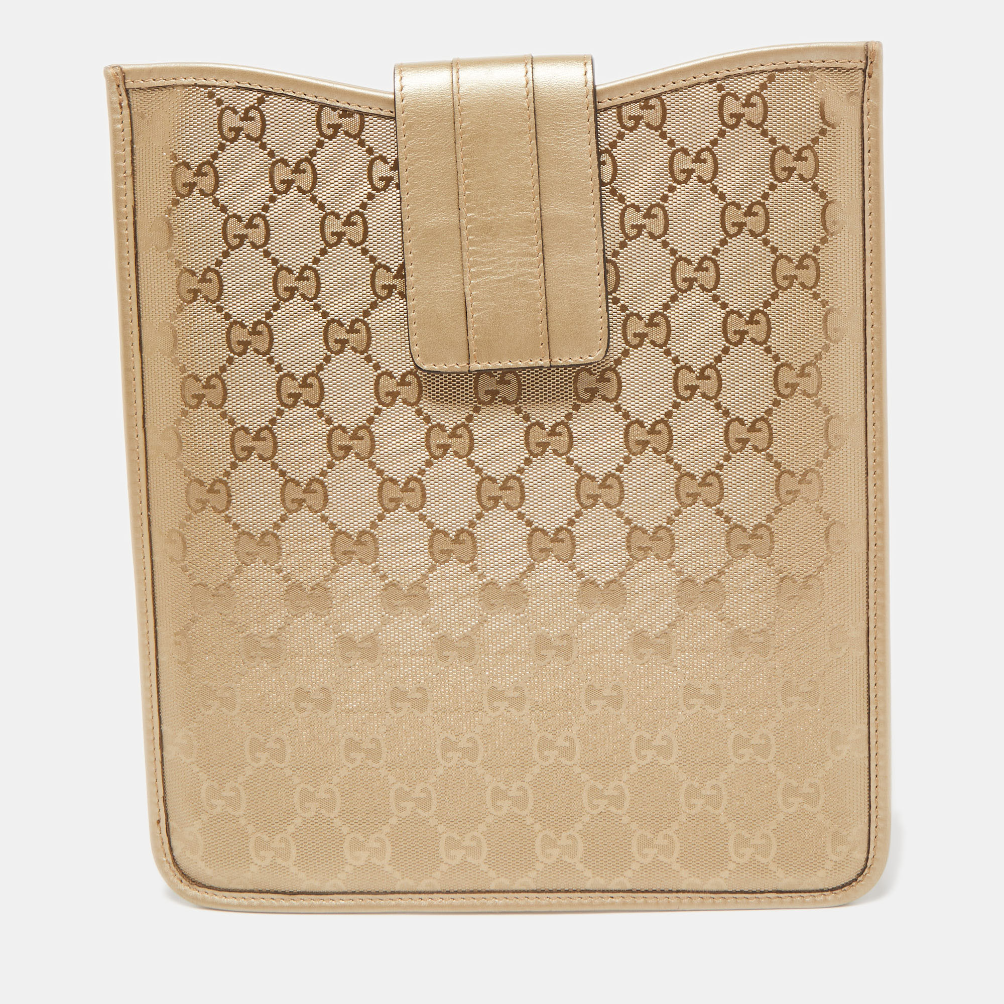 Gucci Gold GG Imprime Canvas and Leather iPad Case