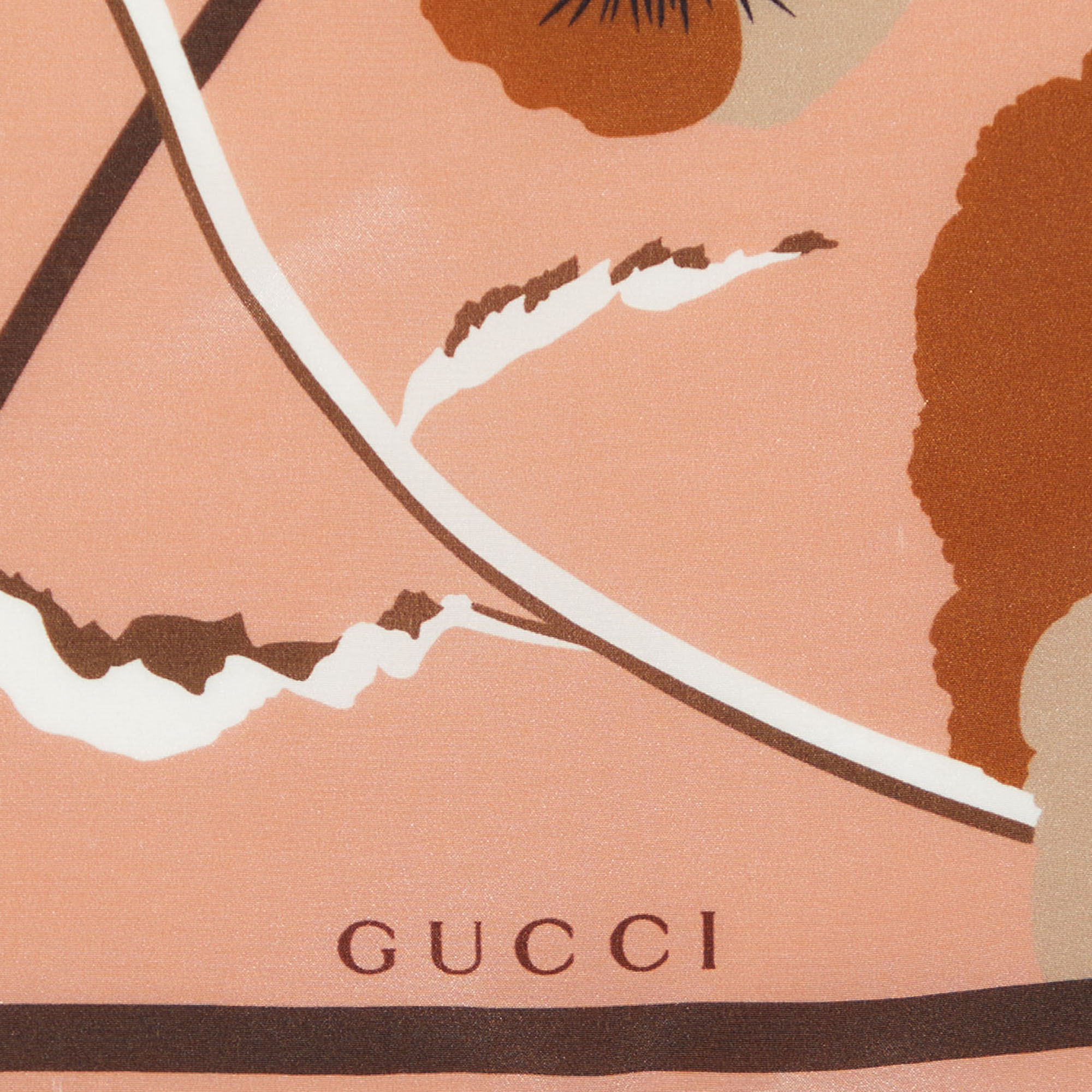 Gucci Brown Floral Printed Silk Square Scarf