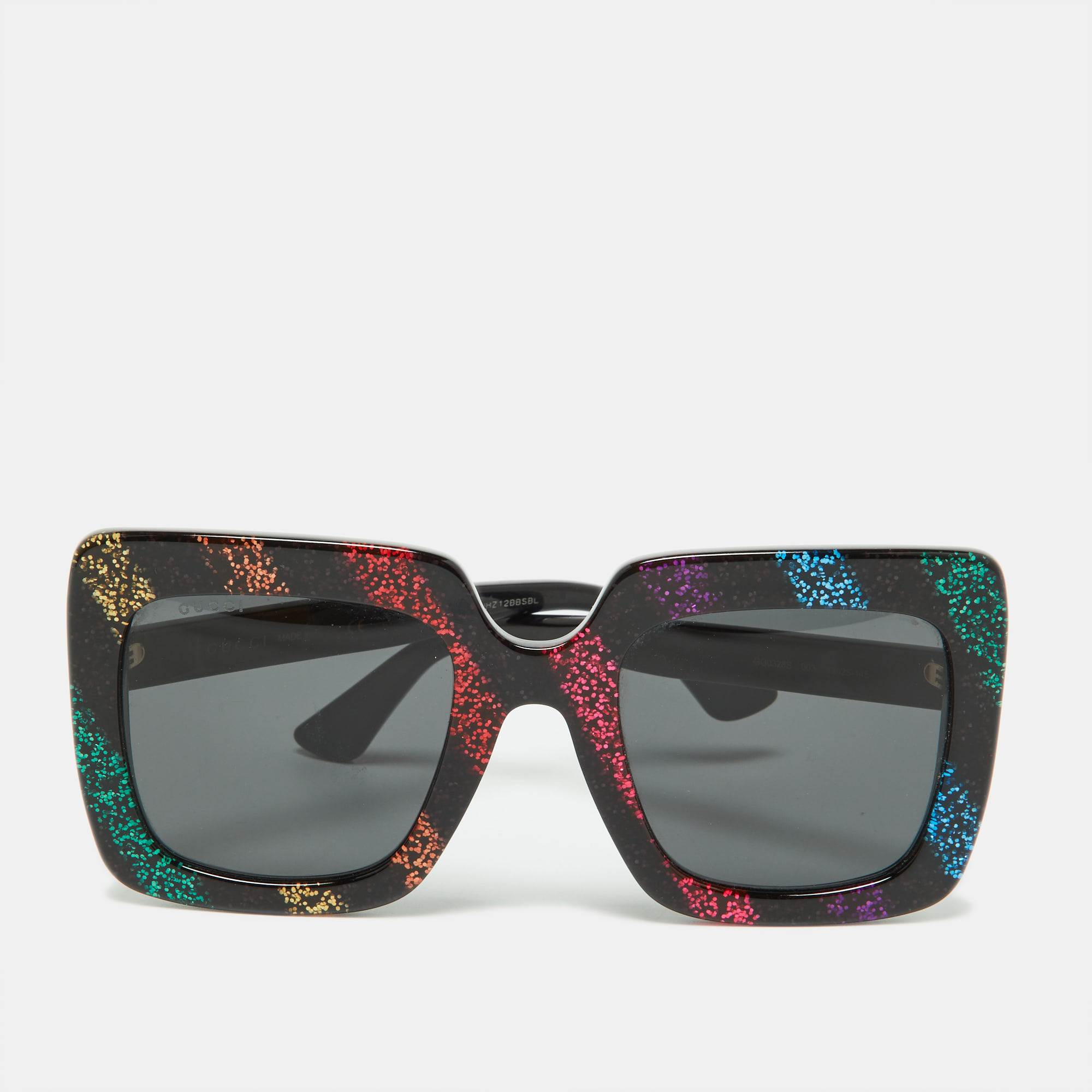Gucci Black Glitter Stripes/ Grey GG0328S Oversized Square Sunglasses
