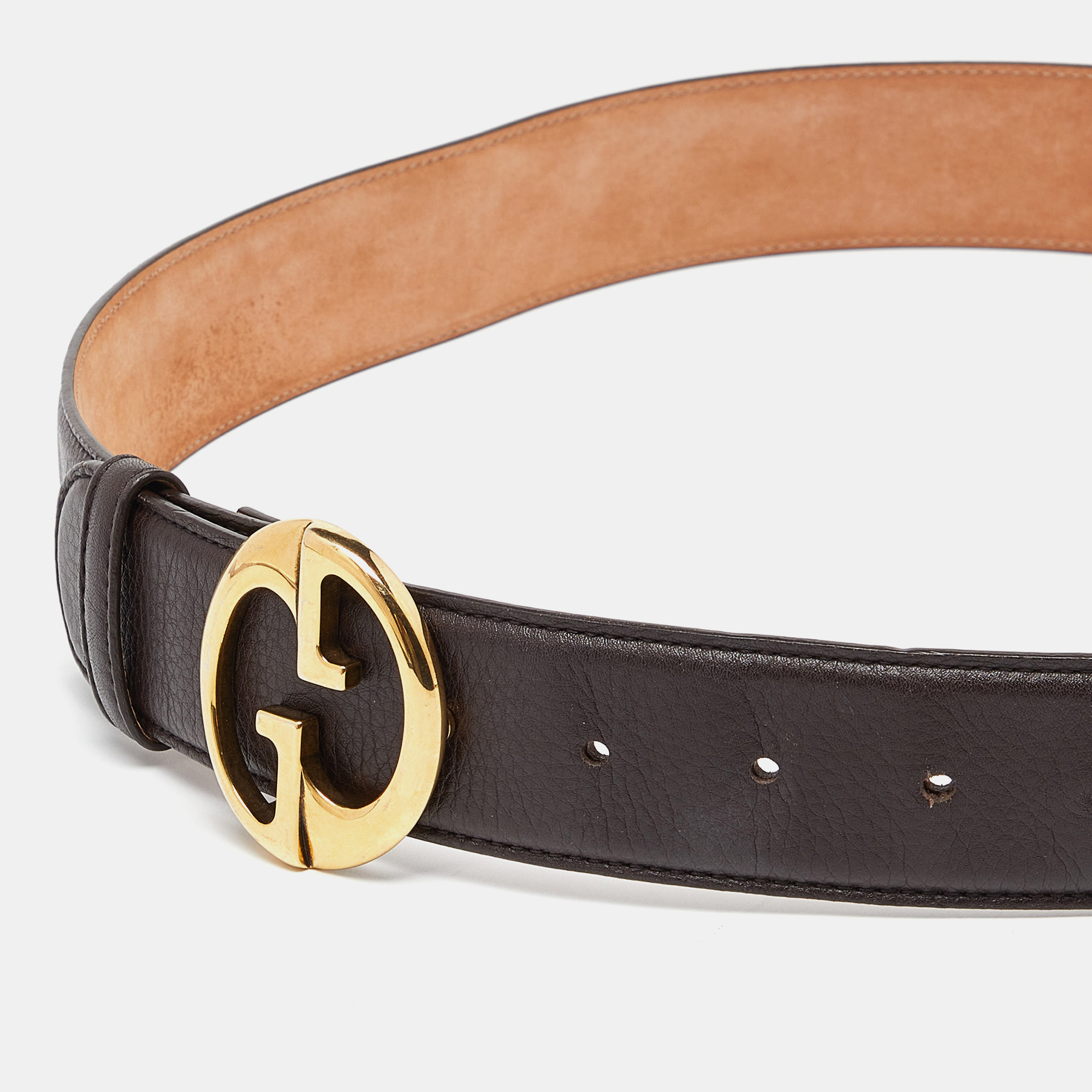 Gucci Brown Leather Interlocking G Buckle Belt 90CM