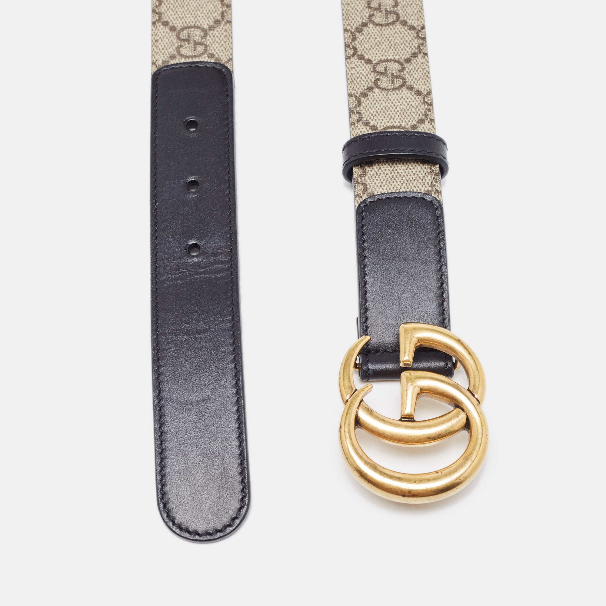 

Gucci Black/Beige Canvas Coated and Leather GG Marmont Belt