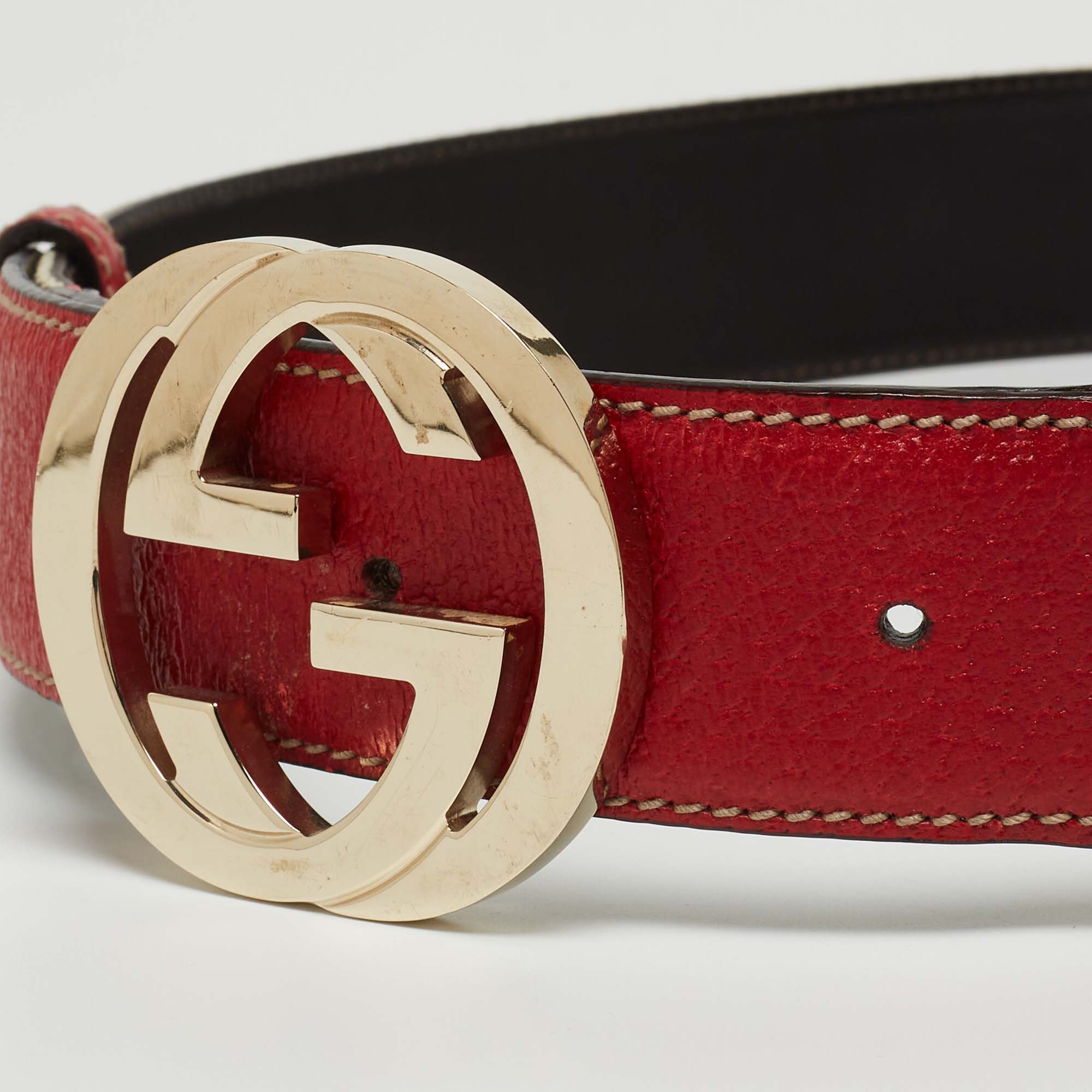 Gucci Multicolor Leather And Web Canvas Interlocking G Buckle Belt 85 CM