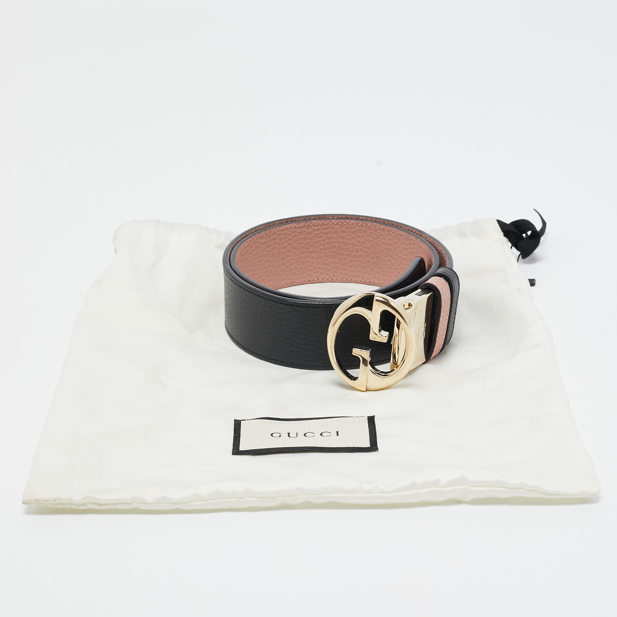 Gucci Black/Pink Leather Reversible 1973 Buckle Belt 70CM
