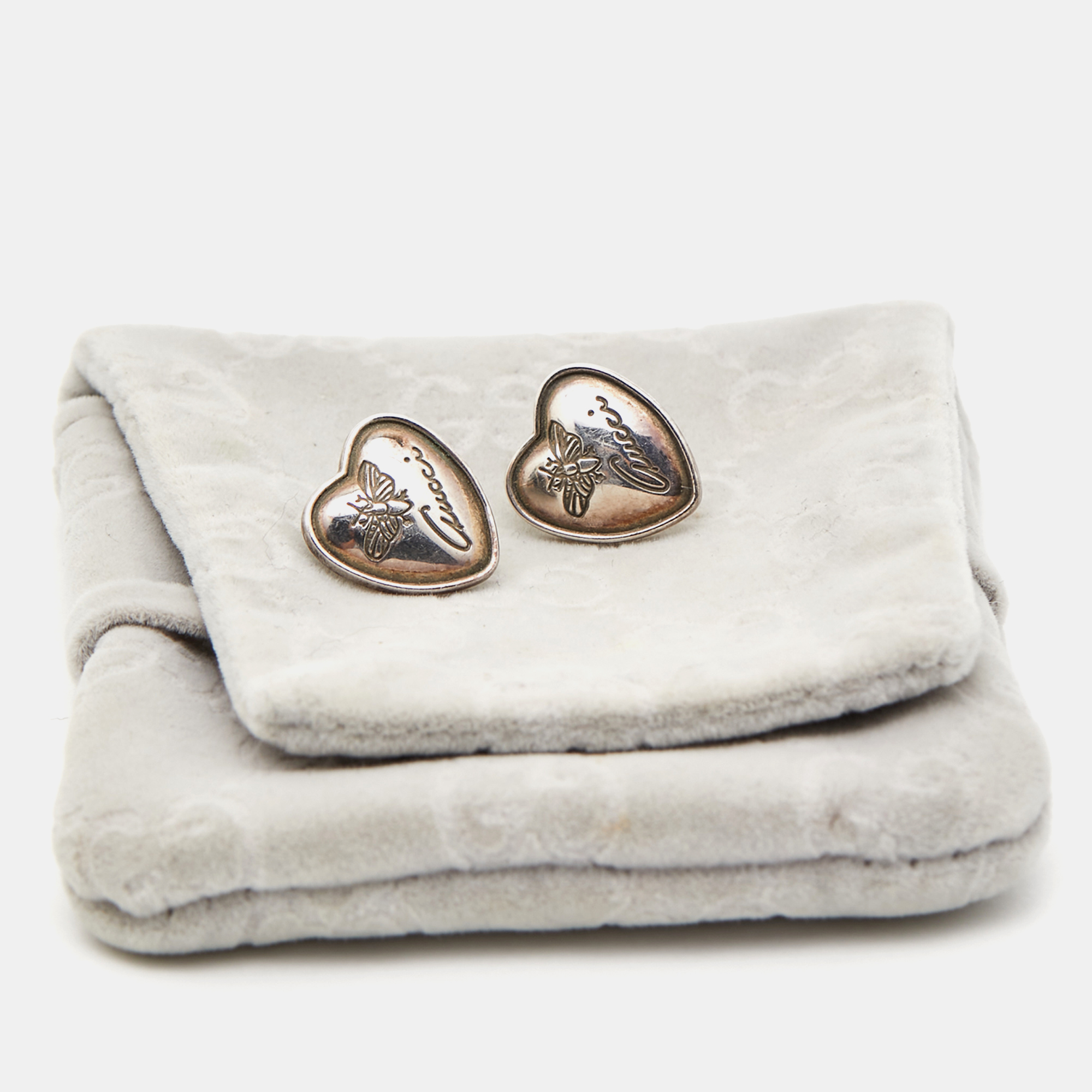 Gucci Bee Heart Sterling Silver Earrings