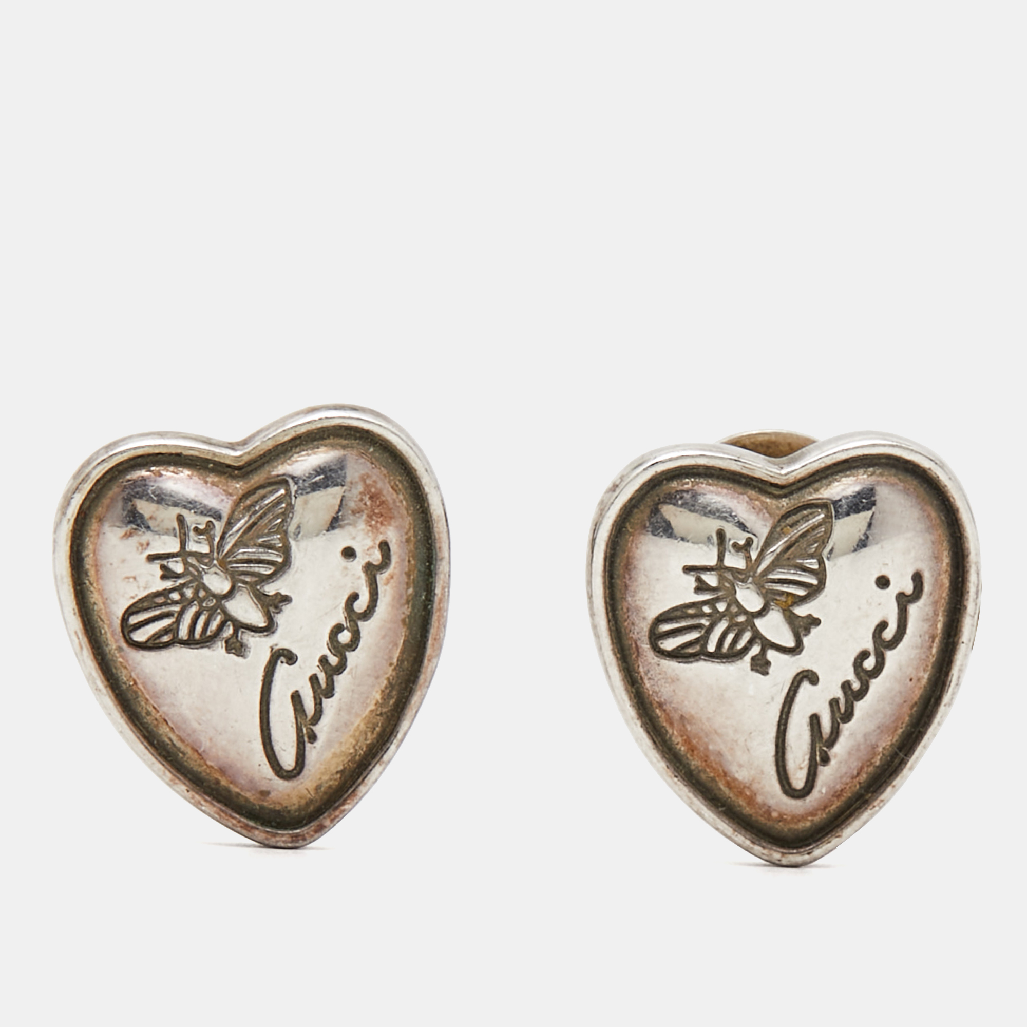 Gucci Bee Heart Sterling Silver Earrings