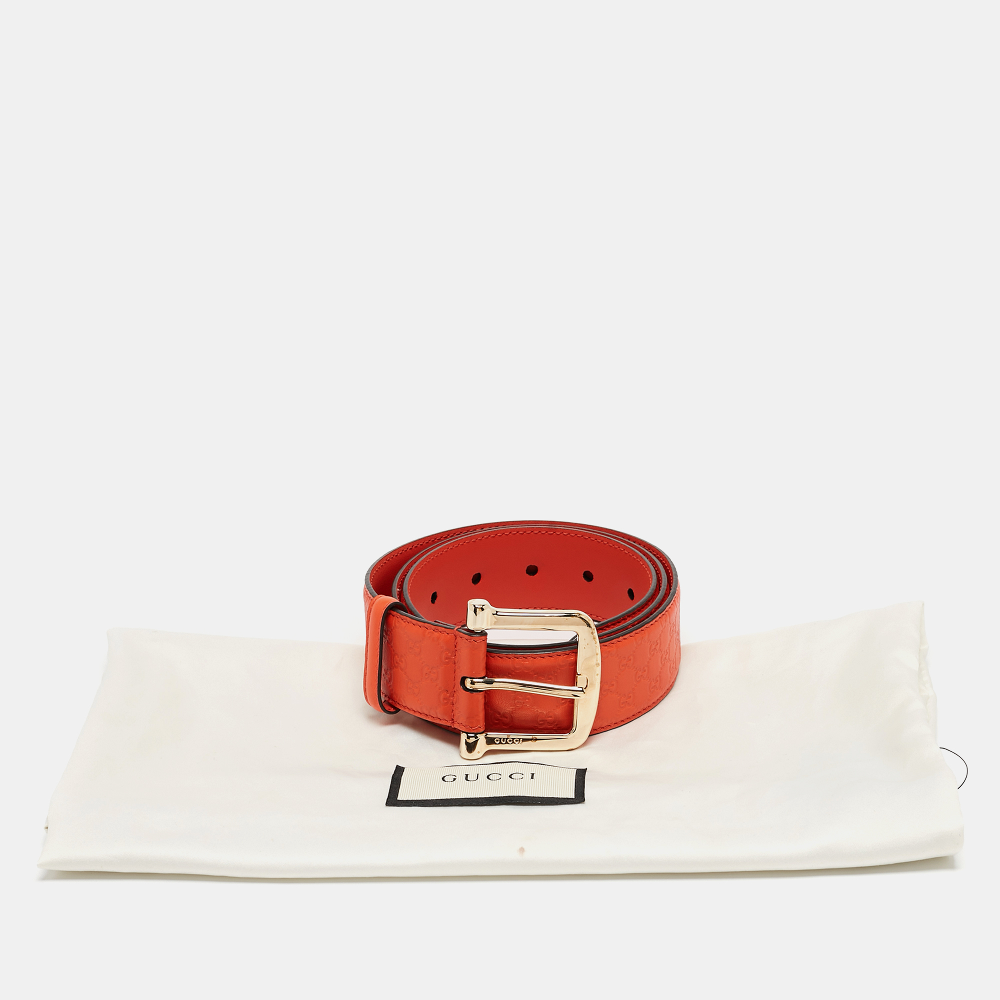 Gucci Orange Micro Guccissima Leather Interlocking GG Belt 90 CM