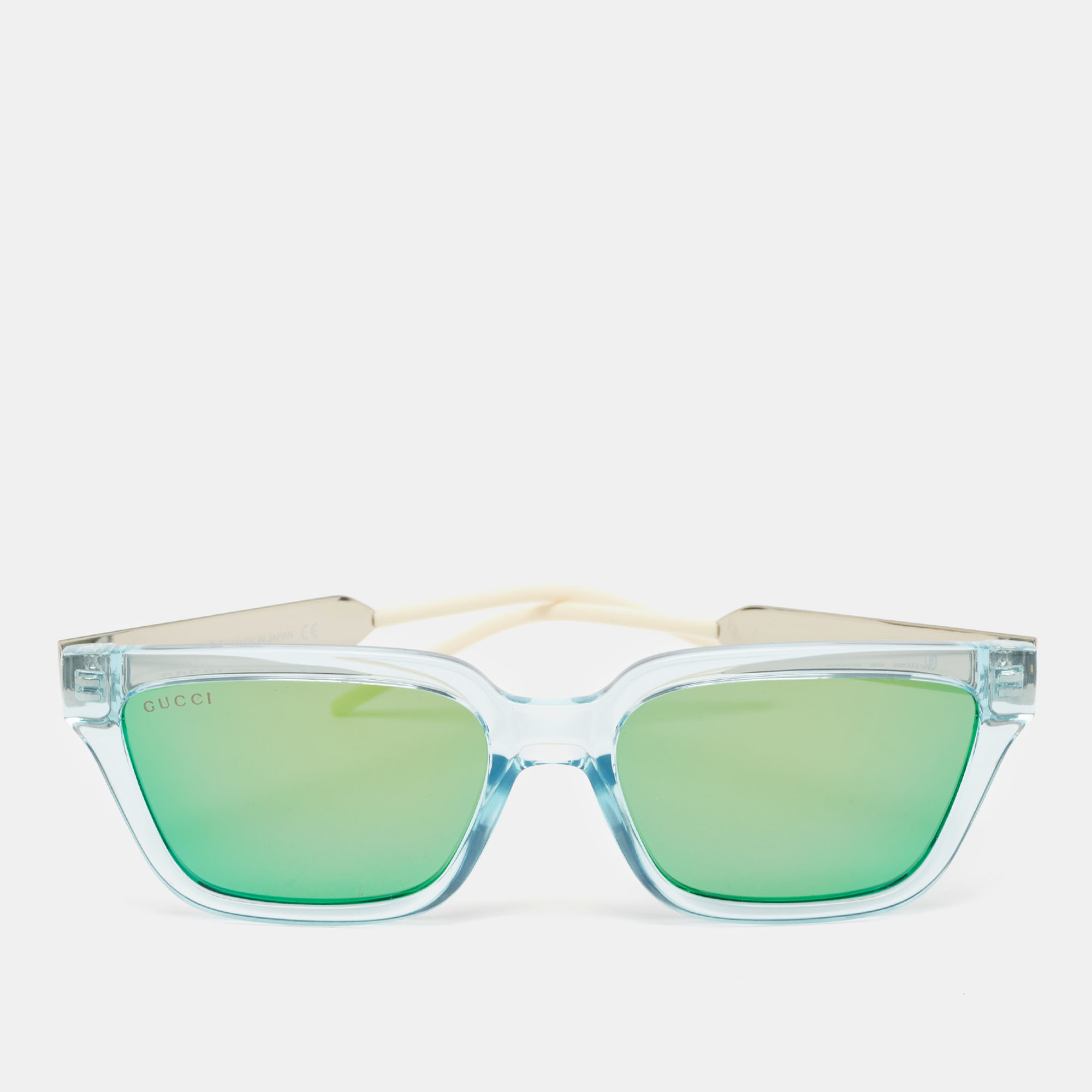 Gucci Light Blue/Metallic Gradient GG0975S Mirrored Square Sunglasses