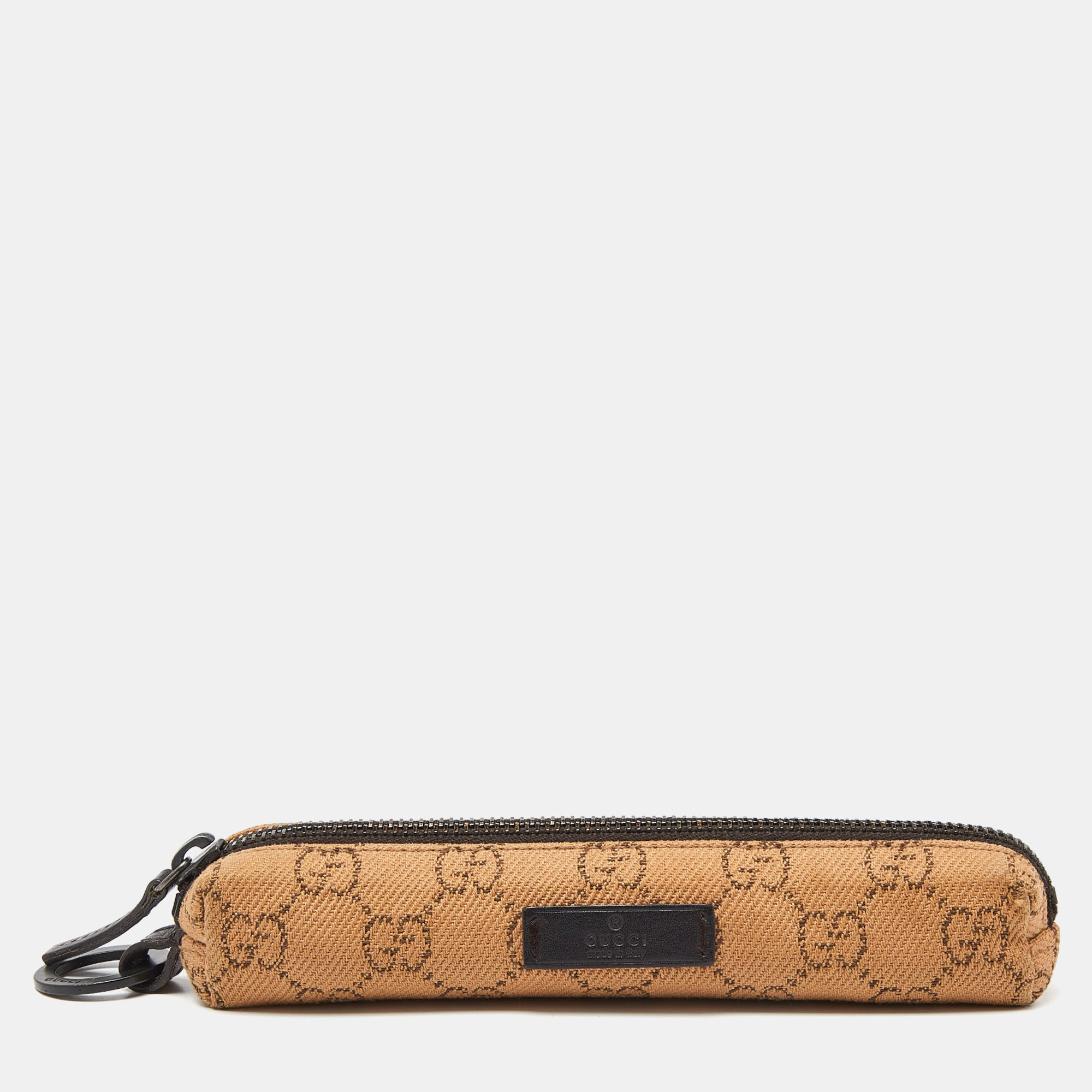 Gucci beige gg canvas and leather pencil case