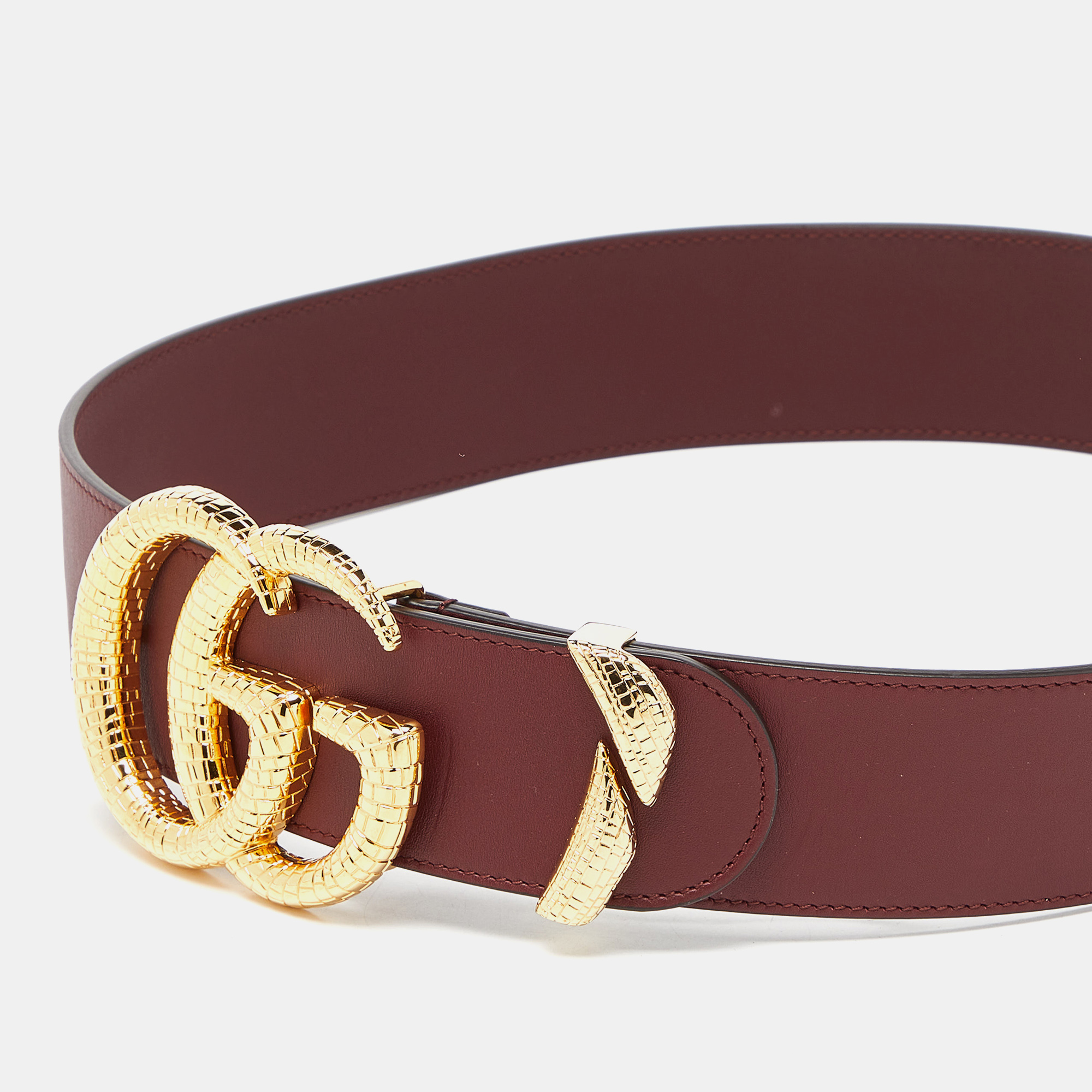 Gucci Burgundy Leather GG Marmont Wide Waist Buckle Belt 80CM
