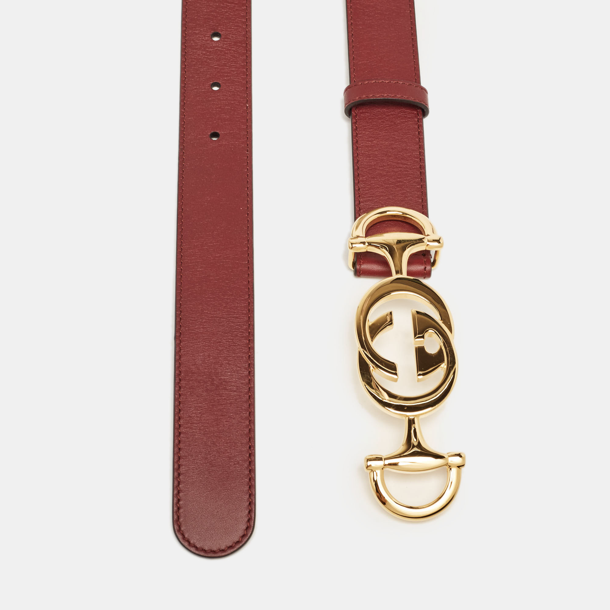 Gucci Burgundy Leather Interlocking G Horsebit Buckle Belt 80 CM