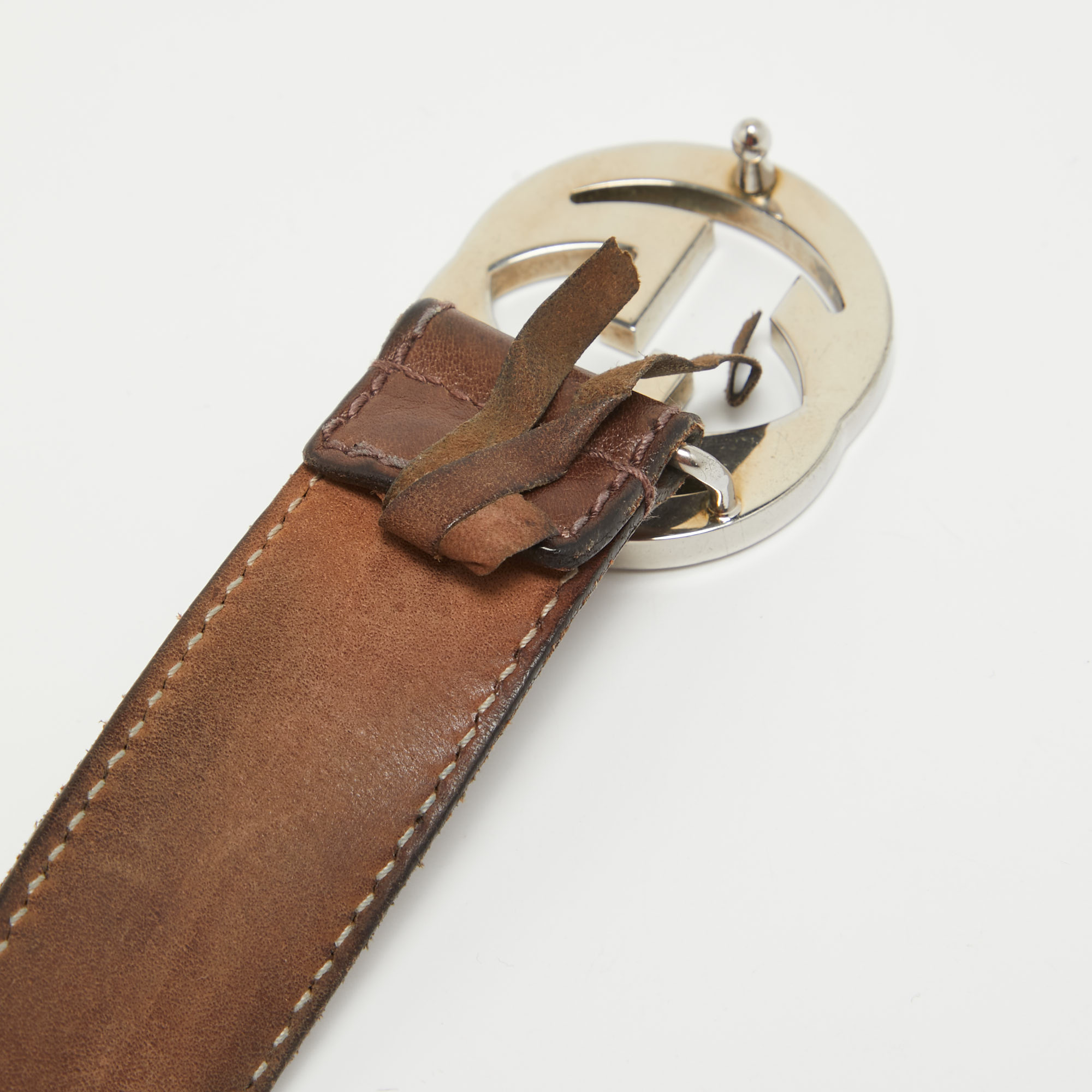 Gucci Dark Brown Leather Interlocking G Belt 90CM