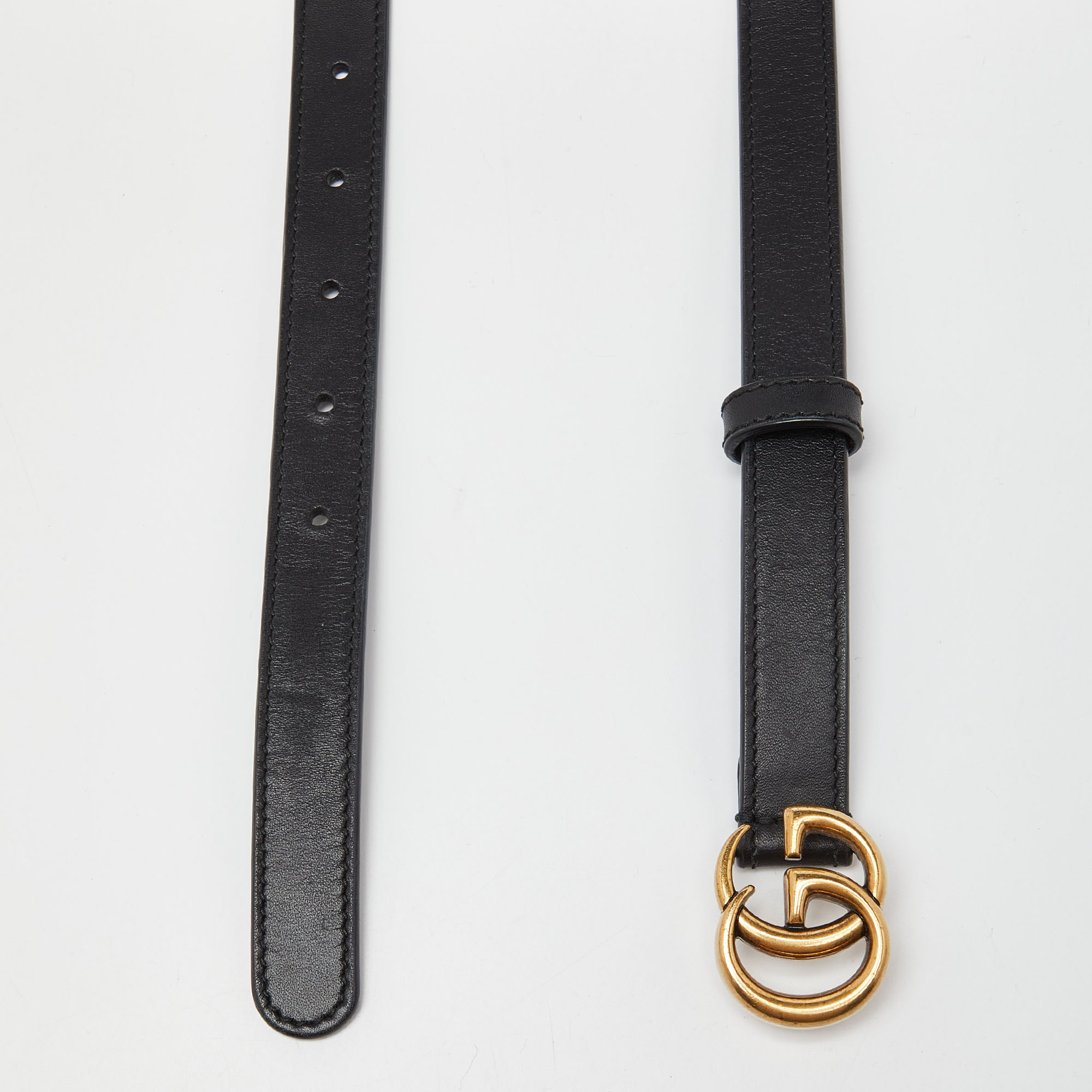 

Gucci Black Leather GG Marmont Slim Buckle Belt