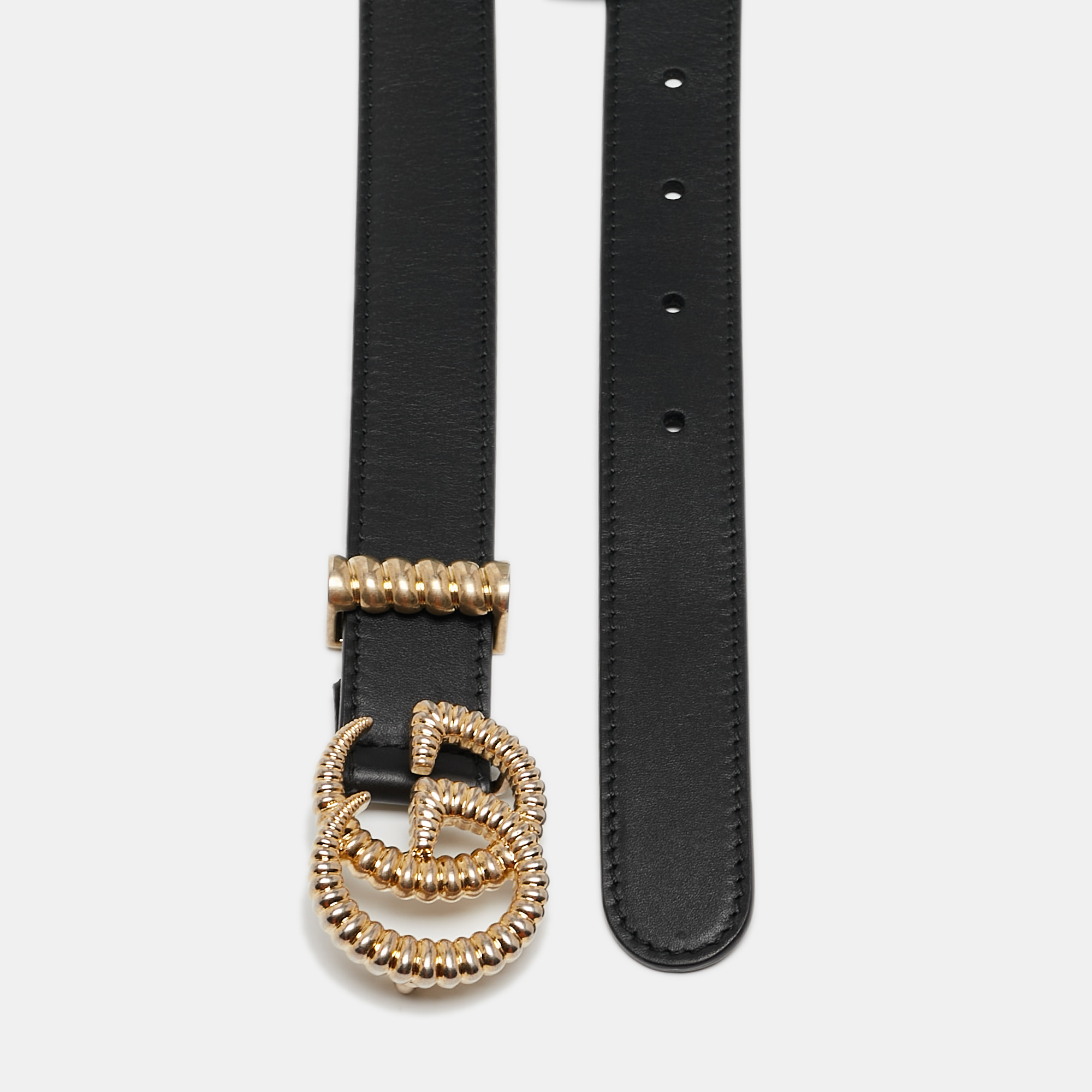 Gucci Black Leather Torchon Double G Buckle Slim Belt 80 CM