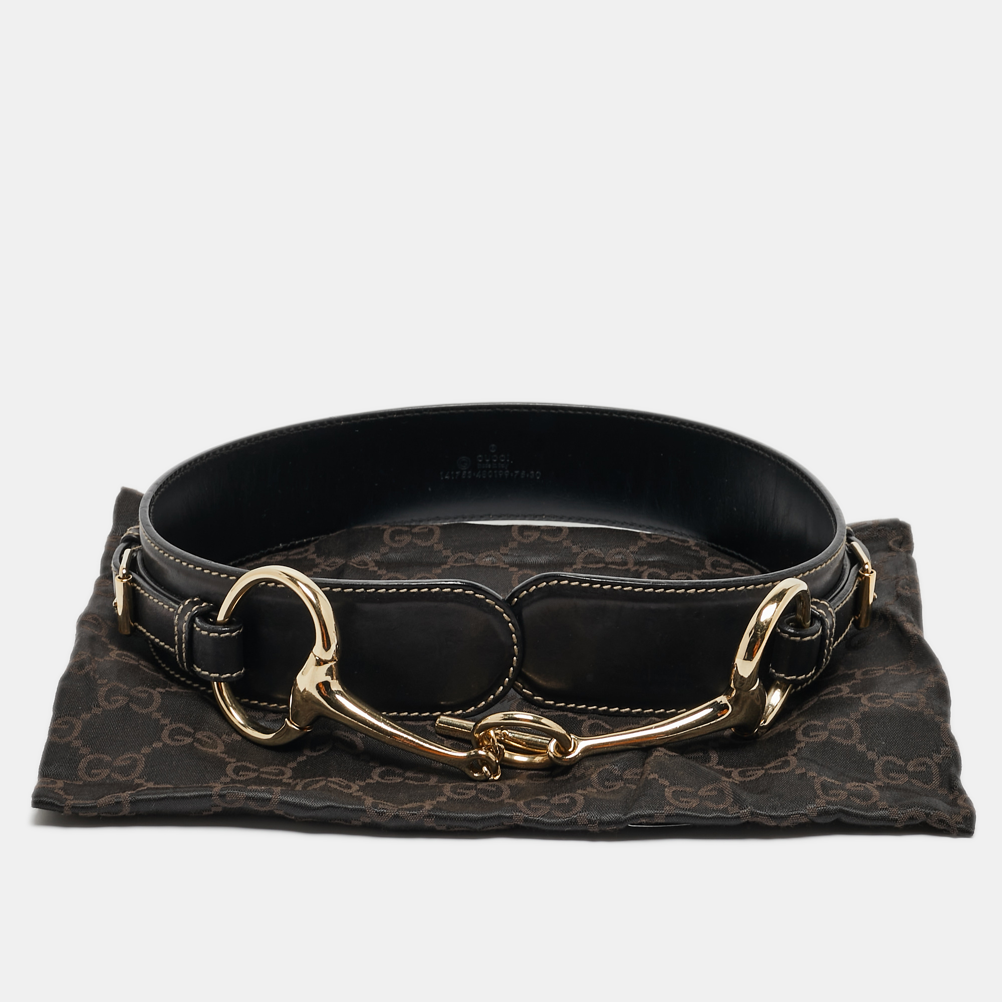 Gucci Black Leather Horsebit Buckle Belt 75CM