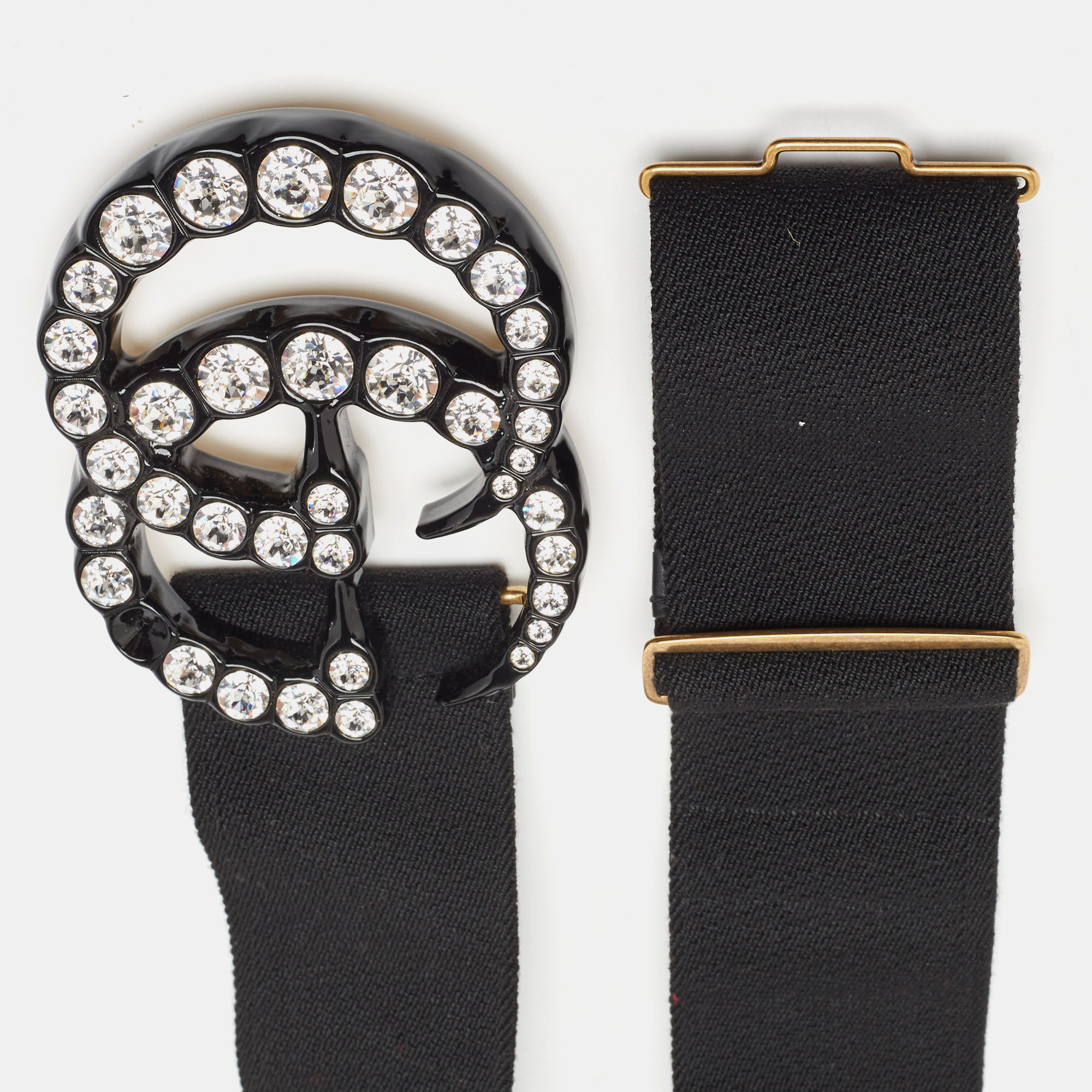 

Gucci Black Elastic Crystal Embellished Plexiglass GG Marmont Belt