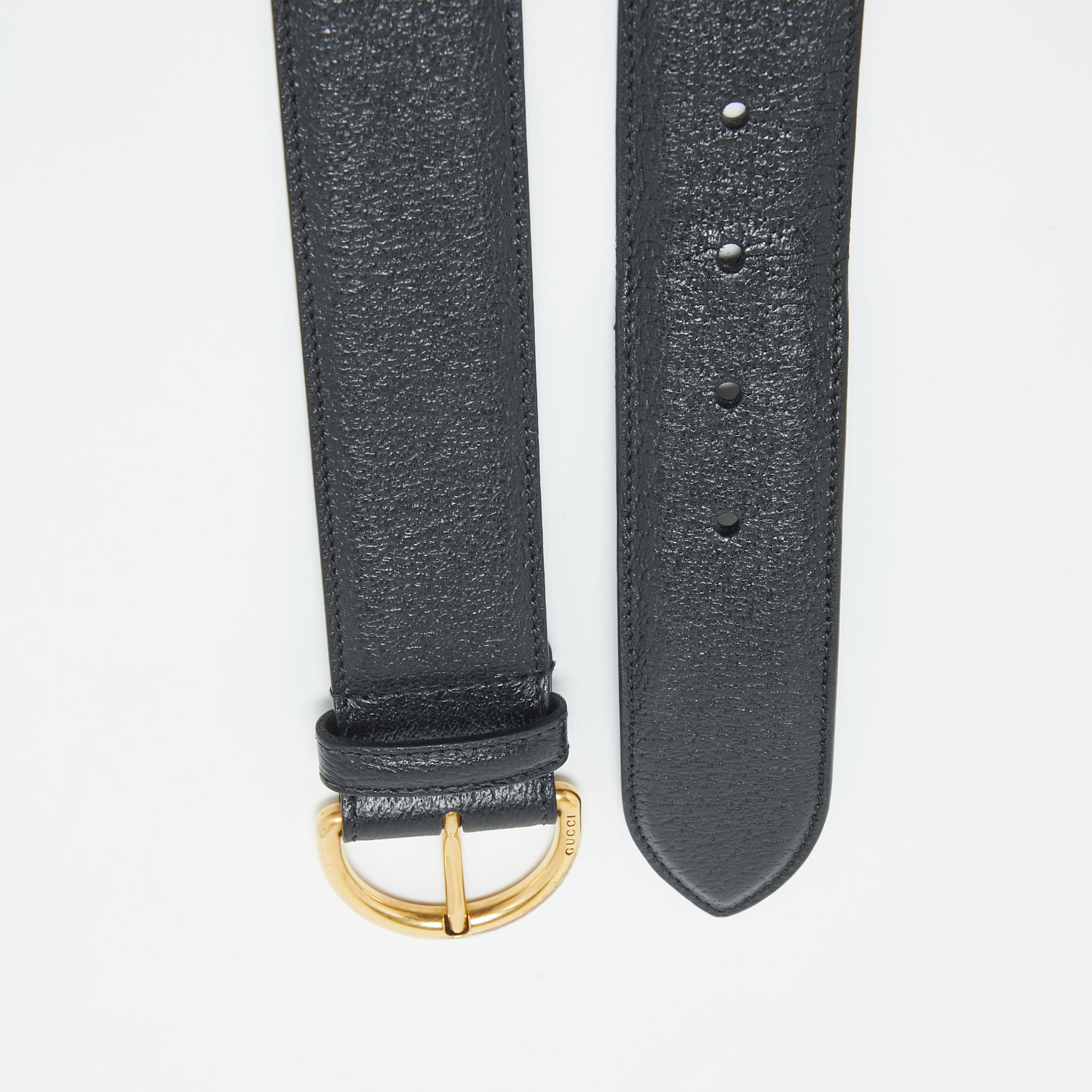 Gucci Black Textured Leather Buckle Belt 70 CM