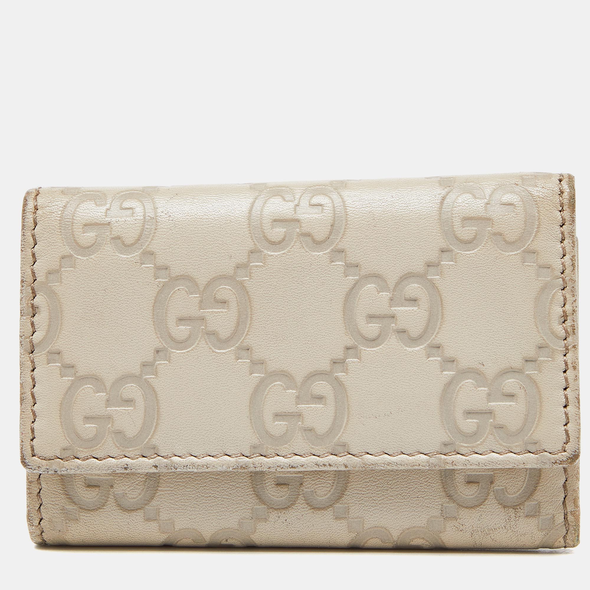 Gucci beige guccissima leather bow 6 key holder