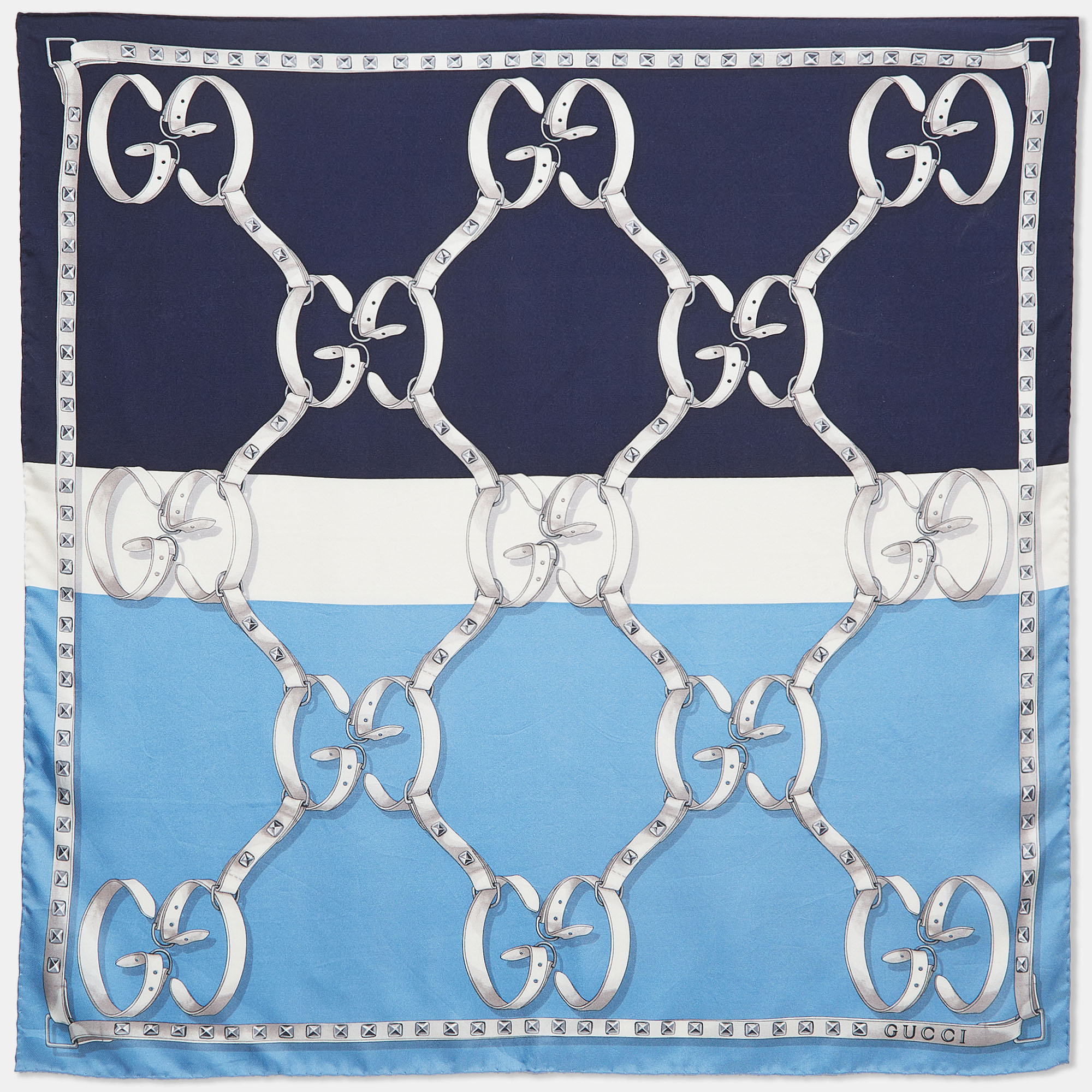 Gucci blue gg belt print silk scarf