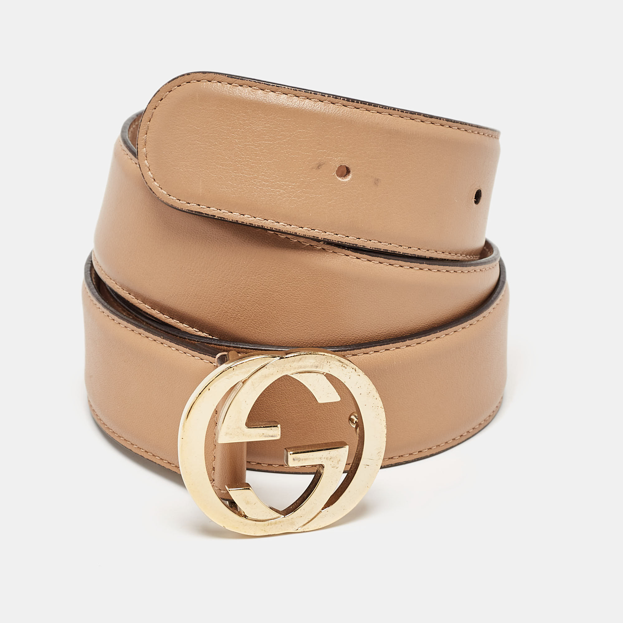 Gucci beige leather interlocking g buckle belt 90cm