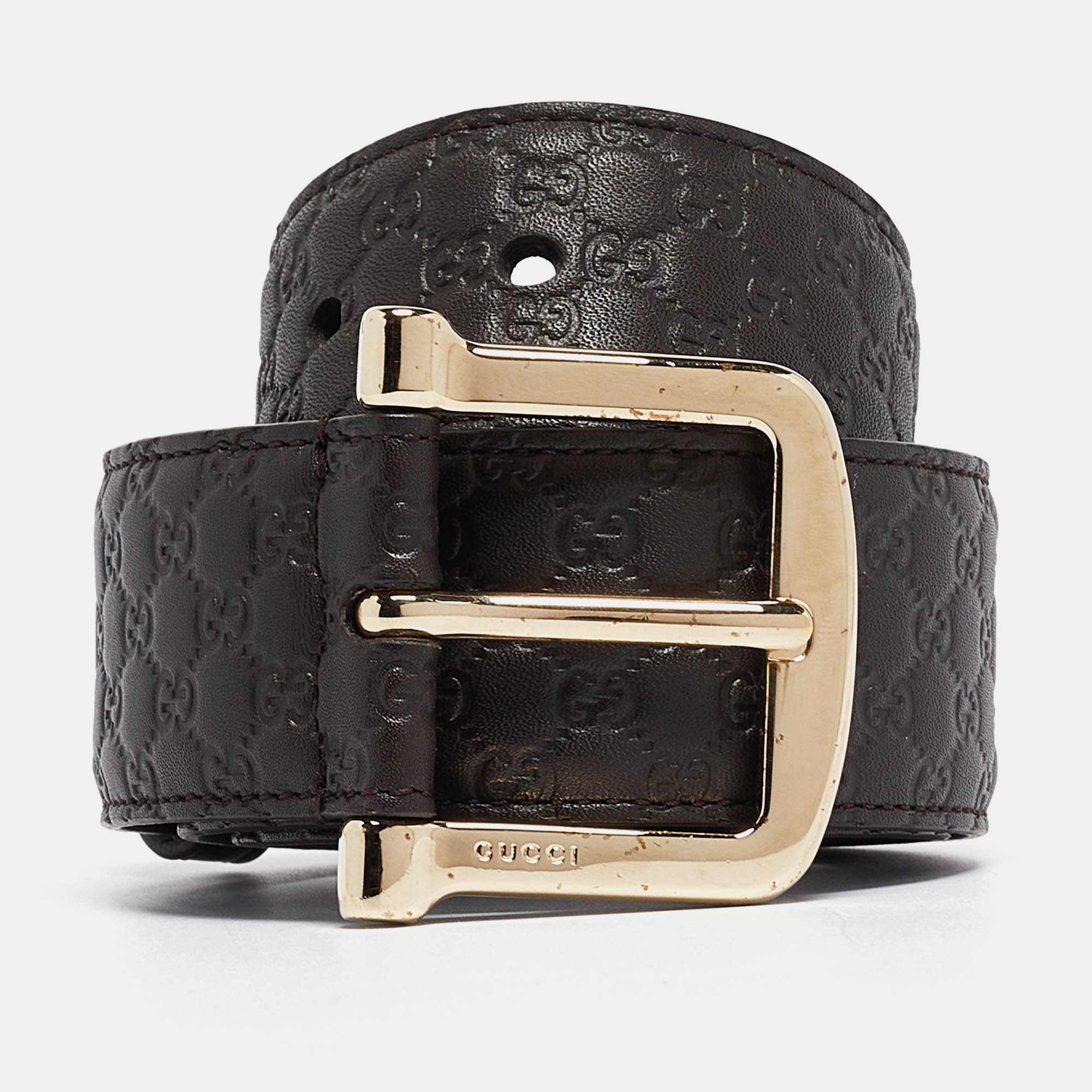 Gucci dark brown guccissima leather d buckle belt 85cm