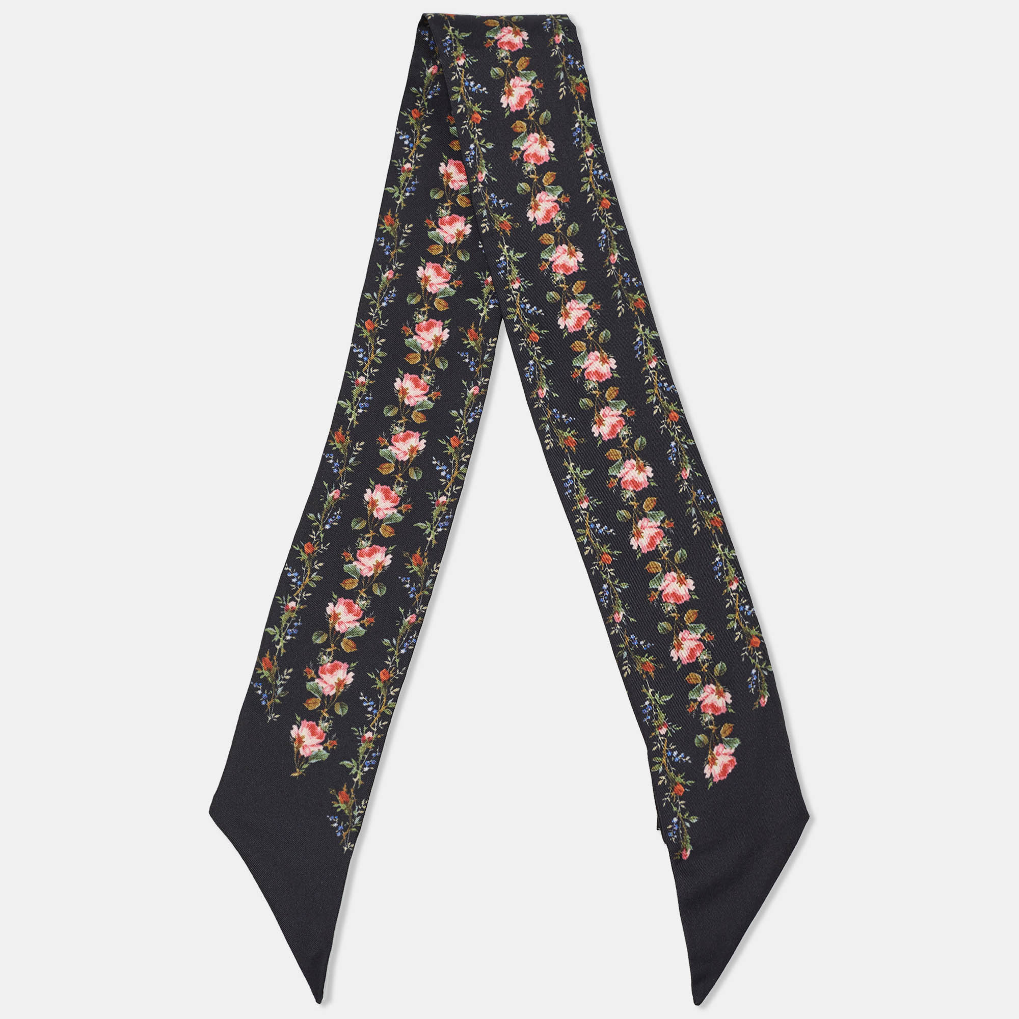 Gucci black rose print silk bandeau scarf